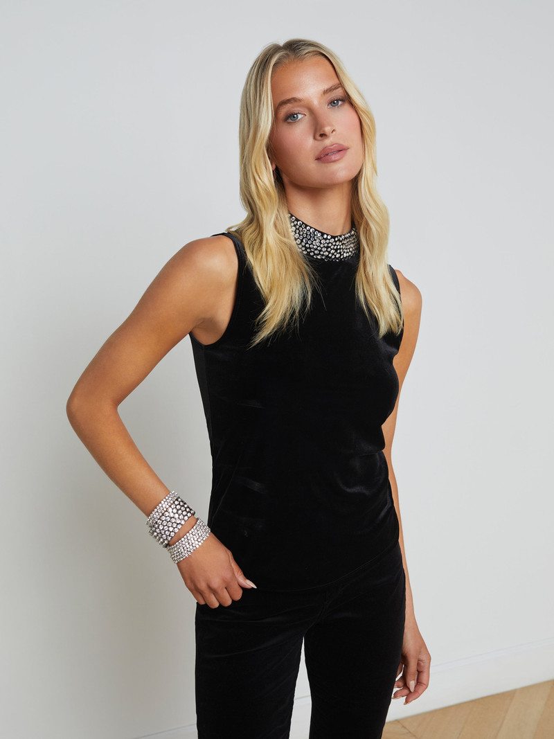 L'AGENCE Madelyn Embellished Velvet Top outlook