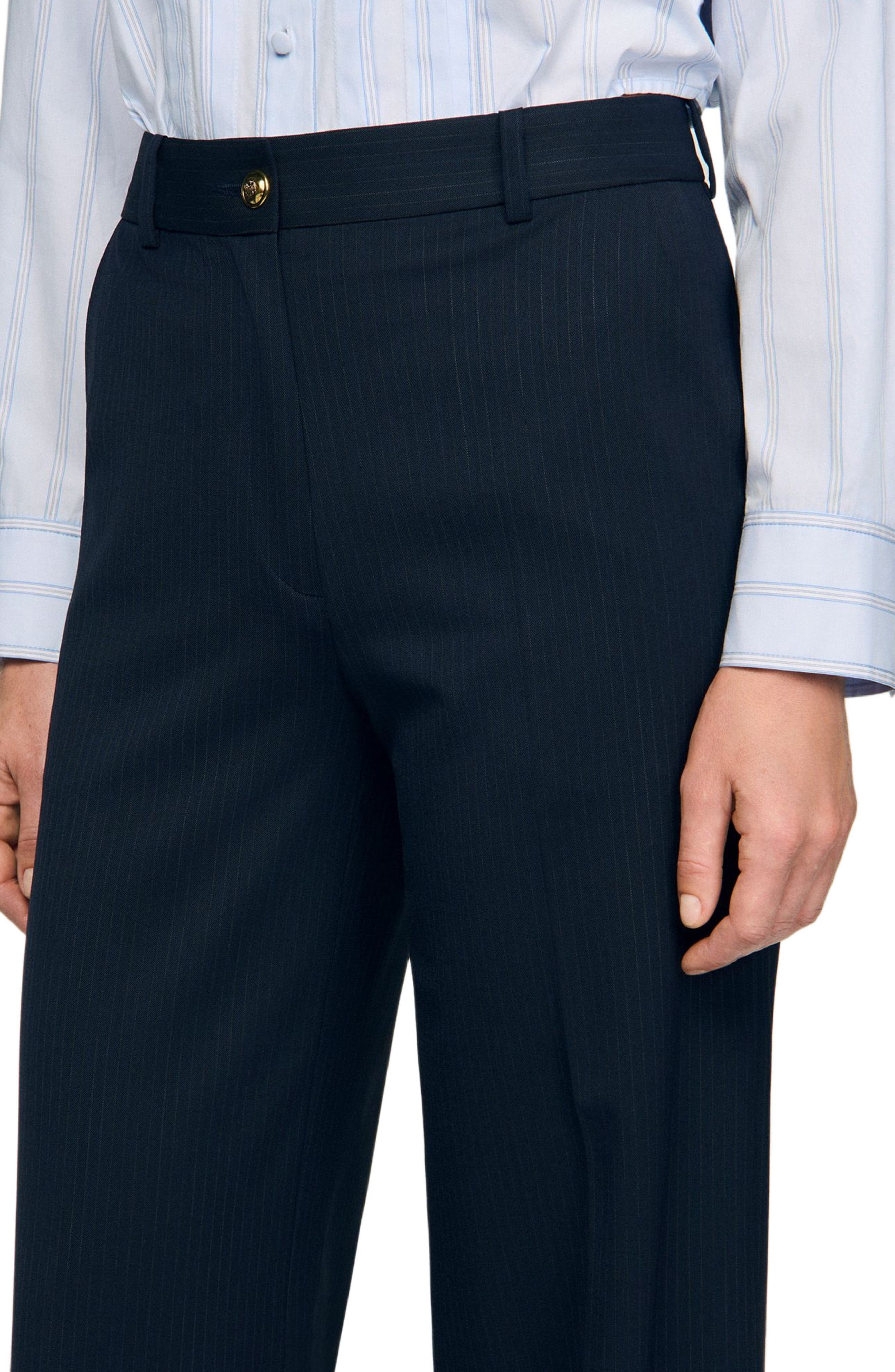 SANDRO Chalk-striped trousers in Navy Blue at Nordstrom - 4