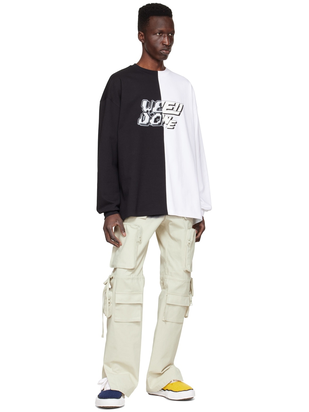 Black & White Half & Half Long Sleeve T-Shirt - 4