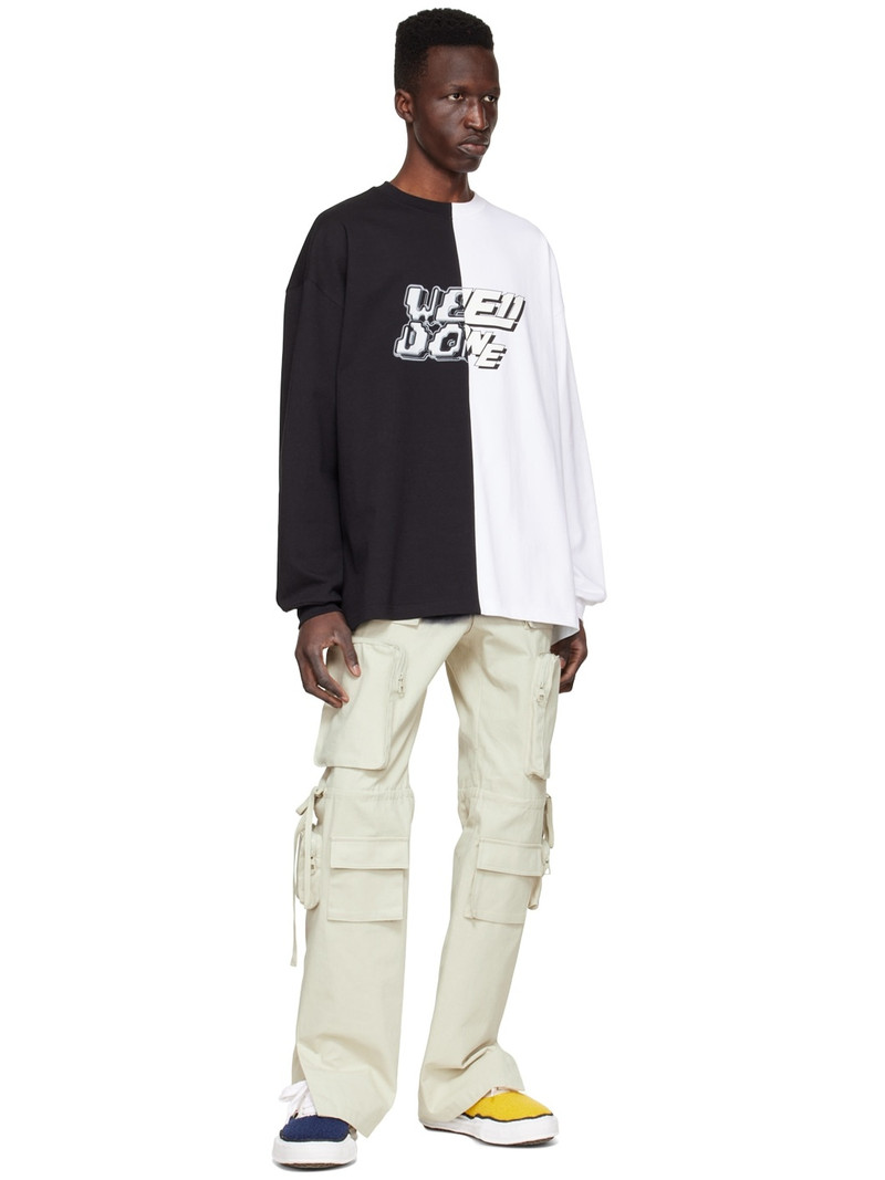 We11done Black & White Half & Half Long Sleeve T-Shirt outlook