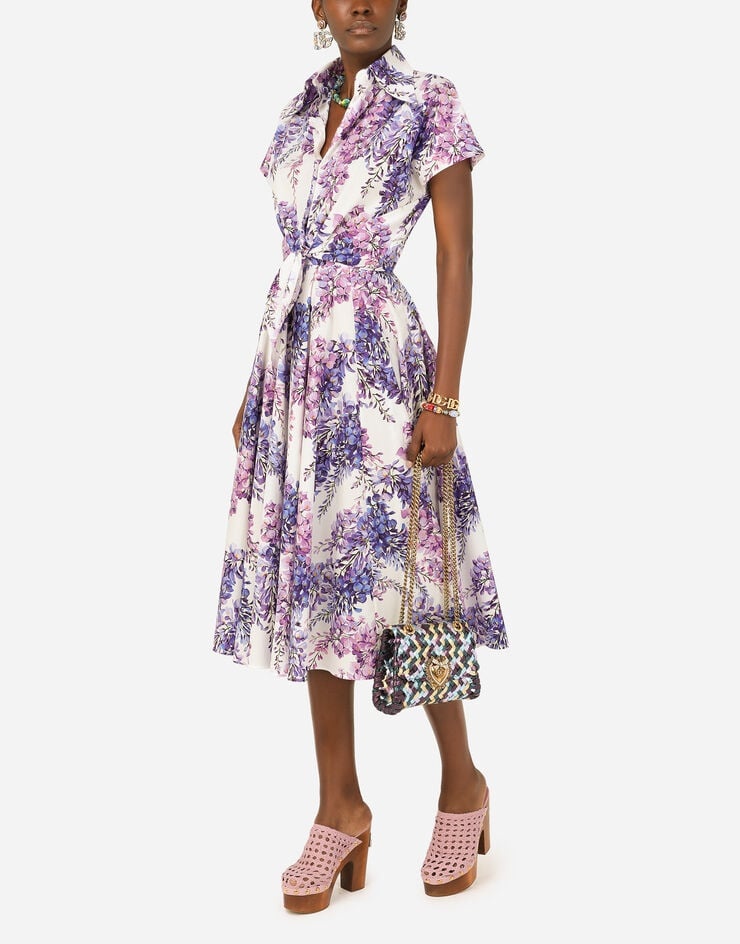 Wisteria-print poplin midi skirt - 6