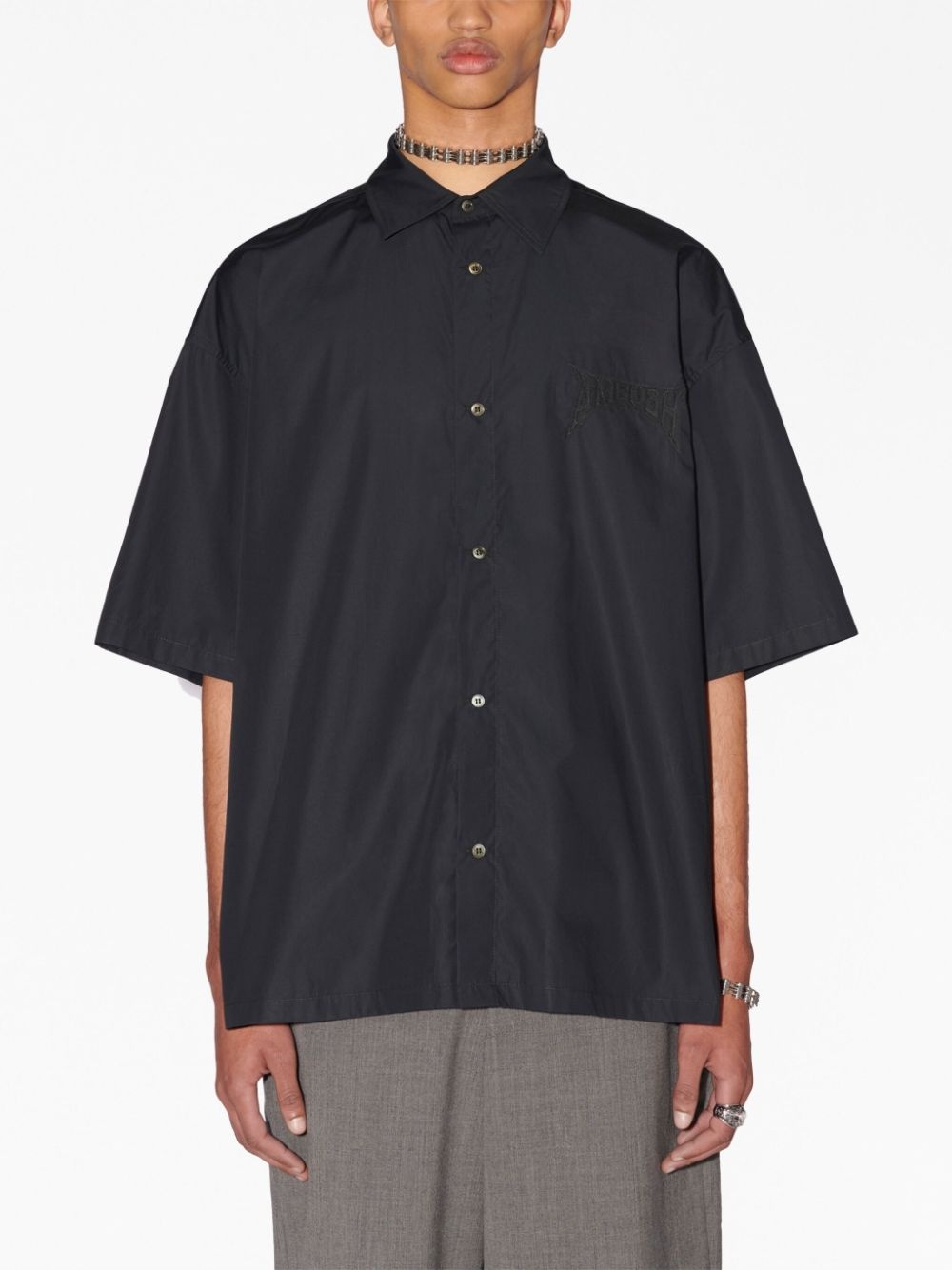 logo-patch cotton shirt - 3