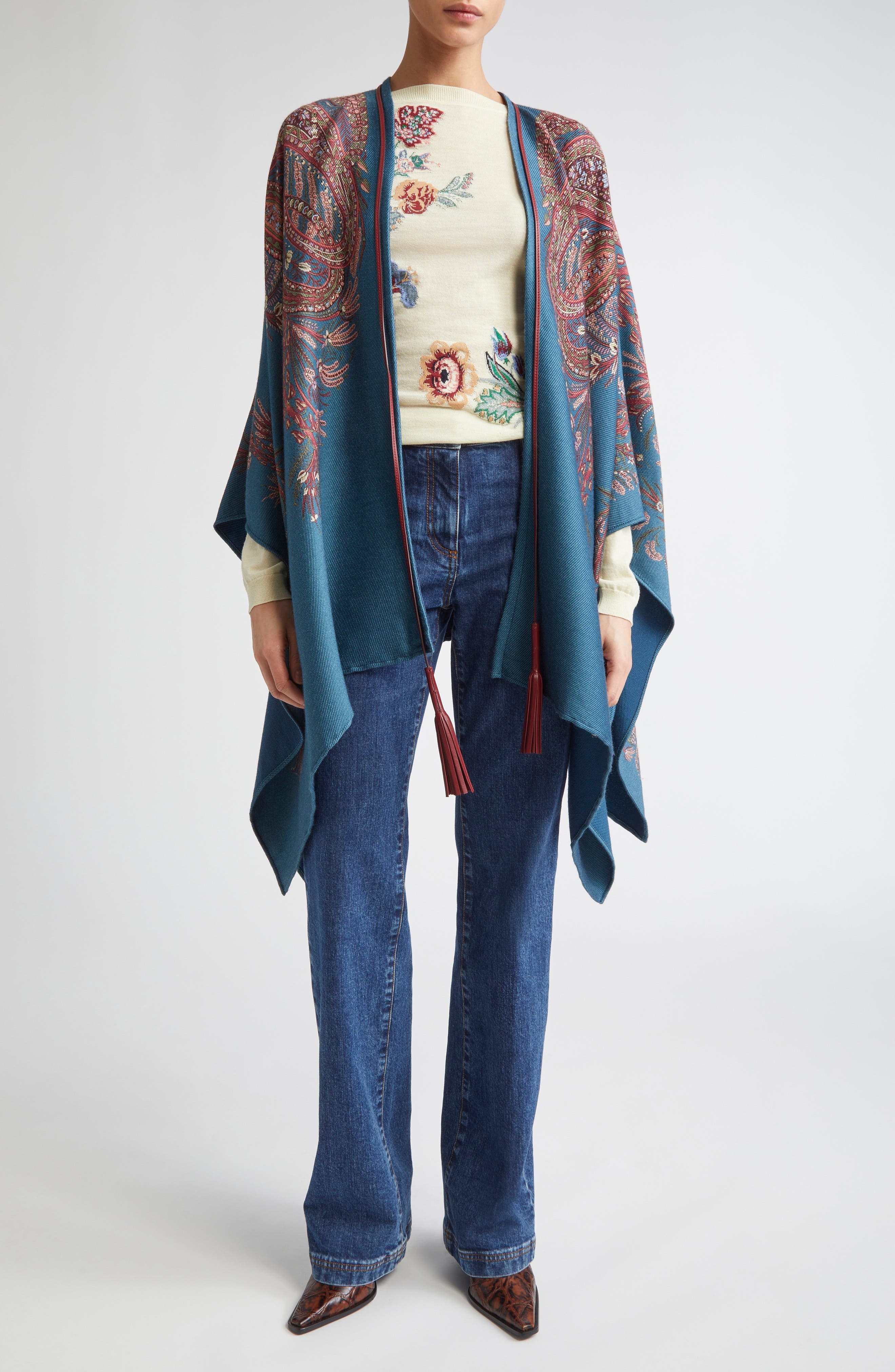 Etro Paisley Print Cape in X0883 Print On Blue Base at Nordstrom - 1