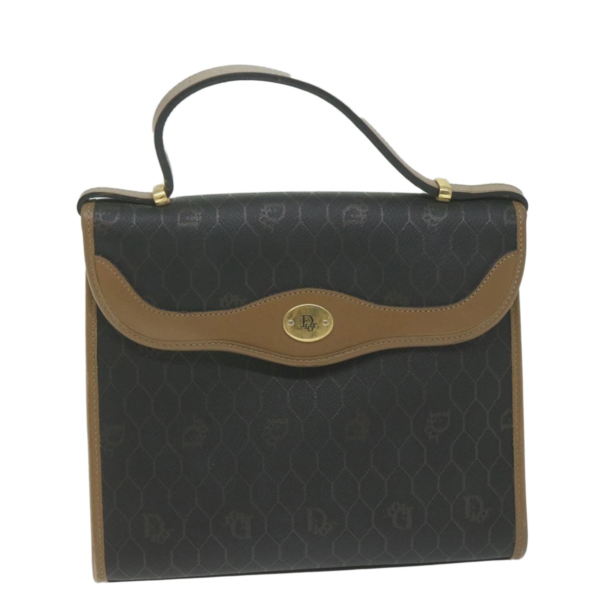 DIOR Honeycomb Canvas Hand Bag Leather Black - 13