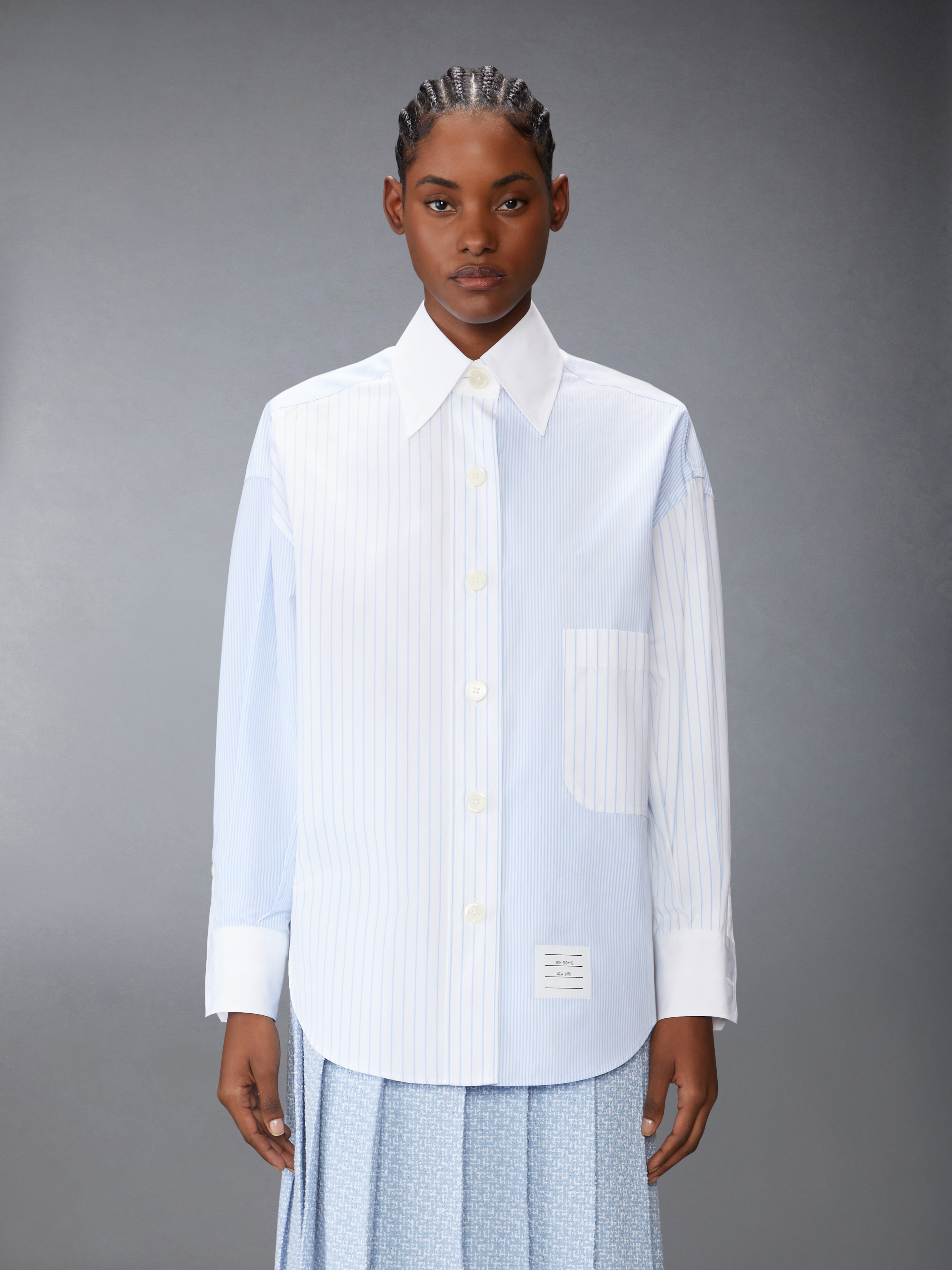 POPLIN PINSTRIPE FUNMIX MICRO UNIVERSITY STRIPED SUPERSIZED LONG SLEEVE SHIRT - 2