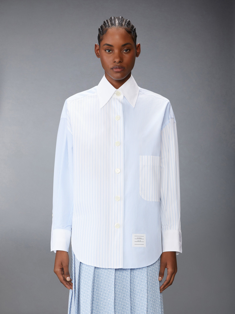 Thom Browne POPLIN PINSTRIPE FUNMIX MICRO UNIVERSITY STRIPED SUPERSIZED LONG SLEEVE SHIRT outlook
