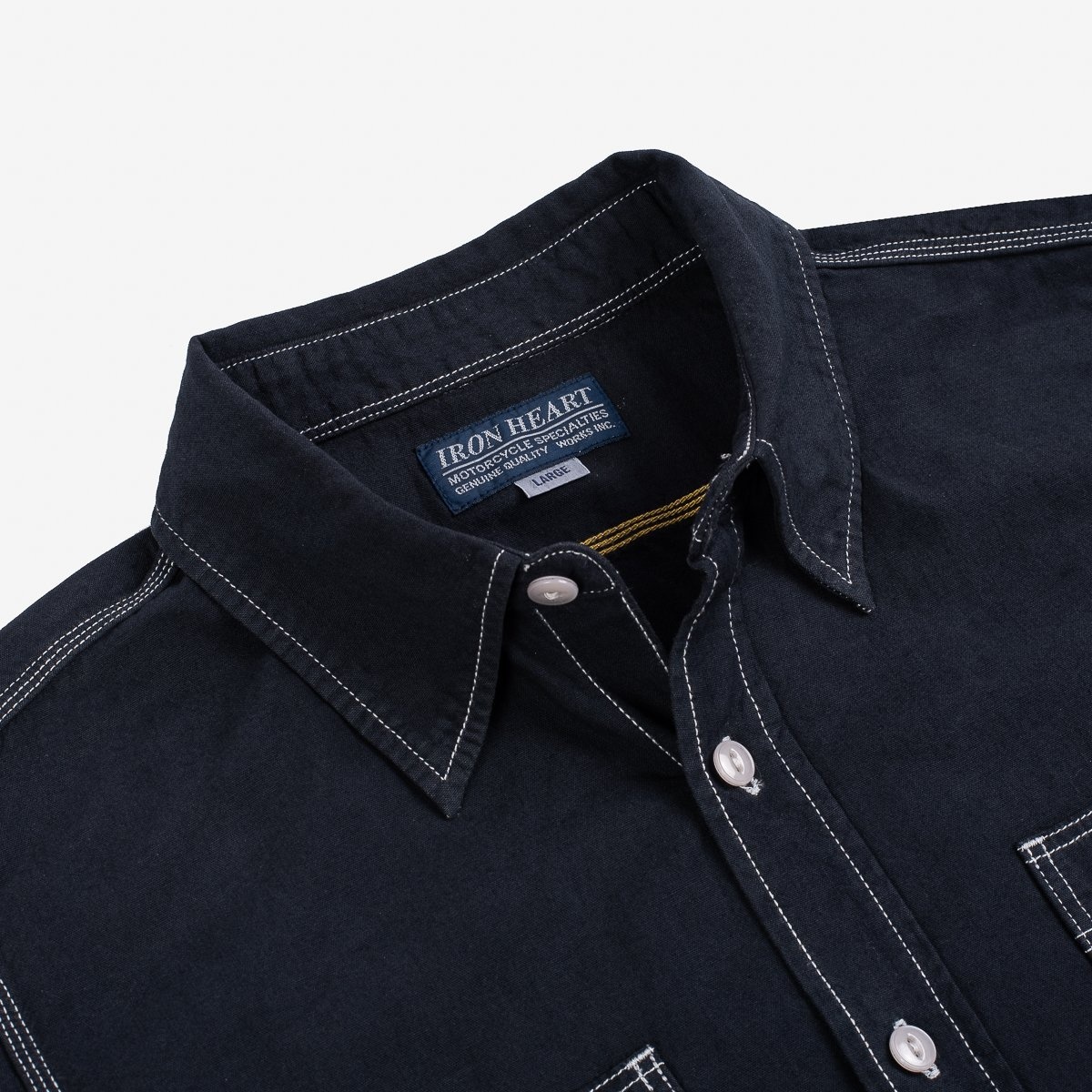 IHSH-285-OD 5.5oz Selvedge Chambray Short Sleeved Work Shirt - Indigo Overdyed Black - 6