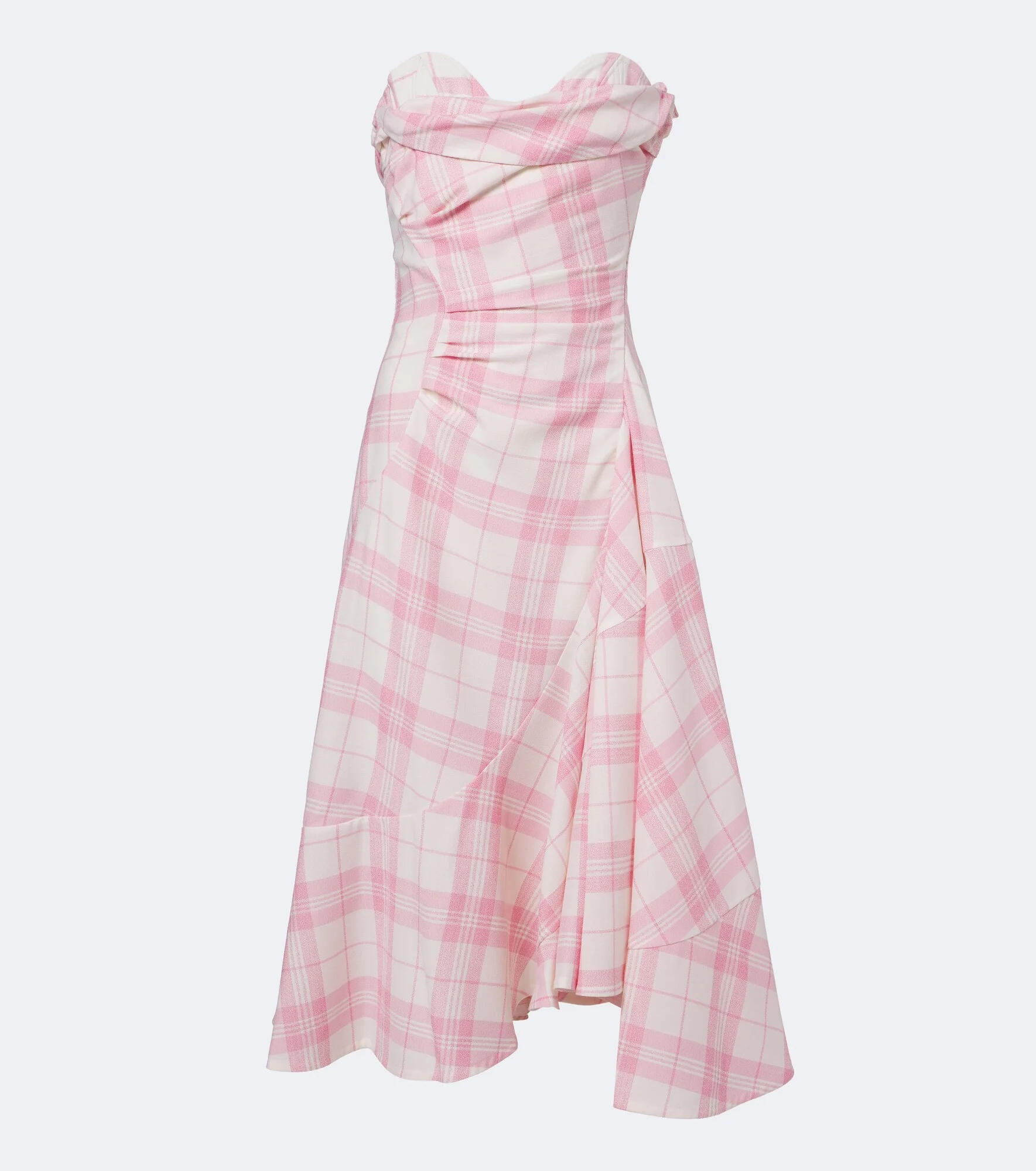 Spiral checked wool-blend bustier dress - 1
