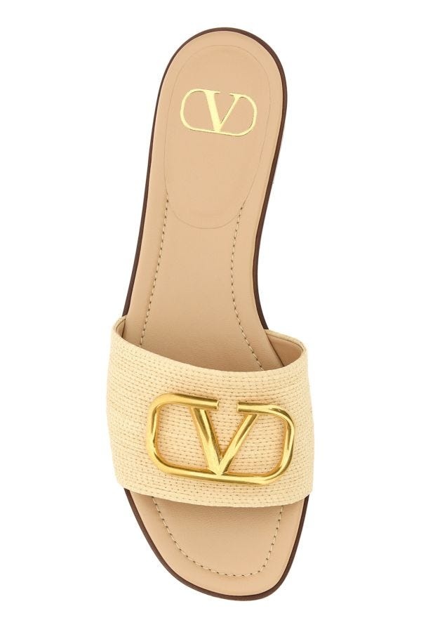 スリッポン VALENTINO EMBROIDERED RAFFIA VLOGO SIGNATURE SLIPPERS Valentino Garavani VLogo Signature Woven Raffia Slide