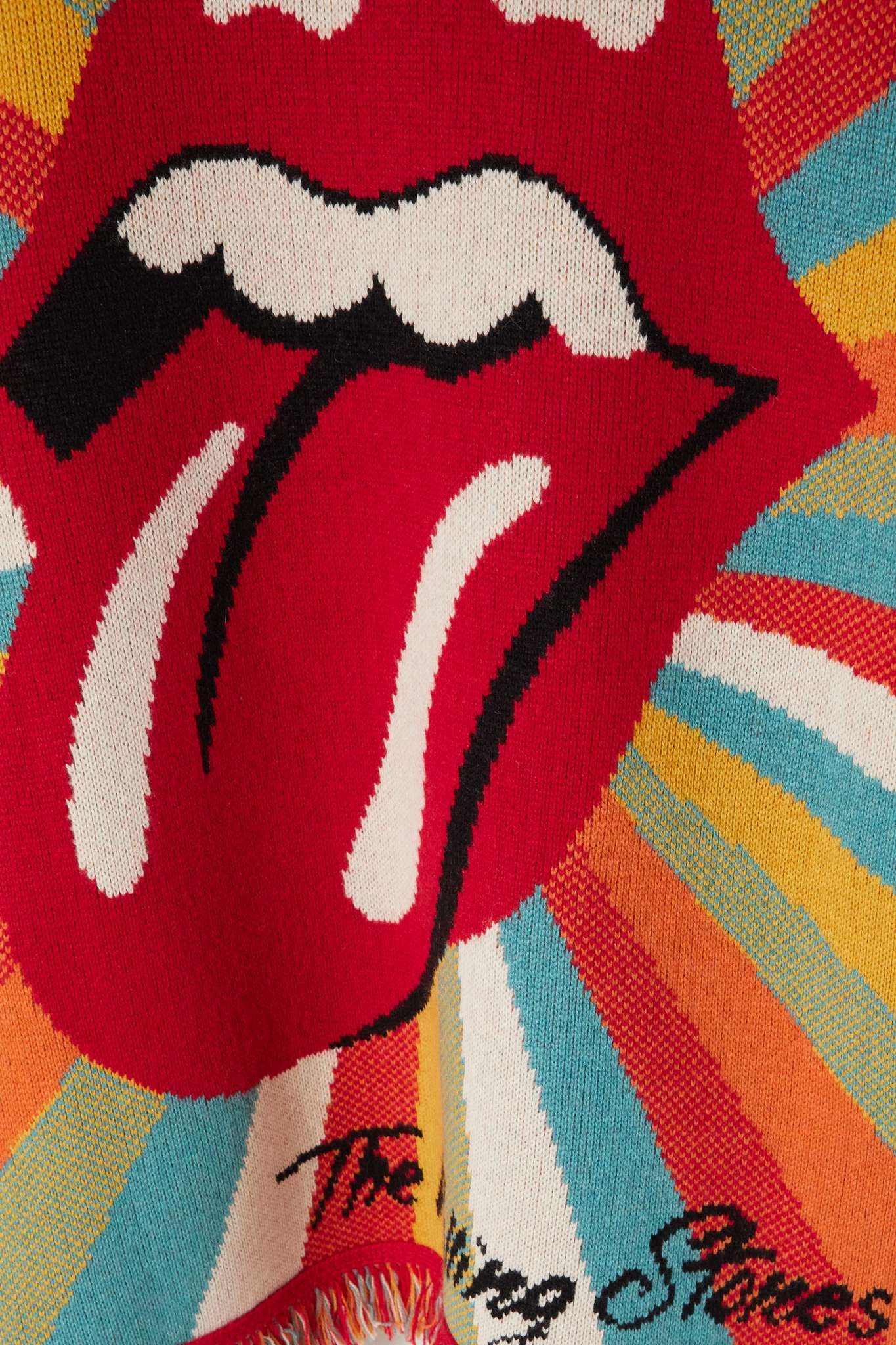 + The Rolling Stones Psychedelic Lips belted fringed jacquard-knit cashmere and wool-blend cardigan - 4