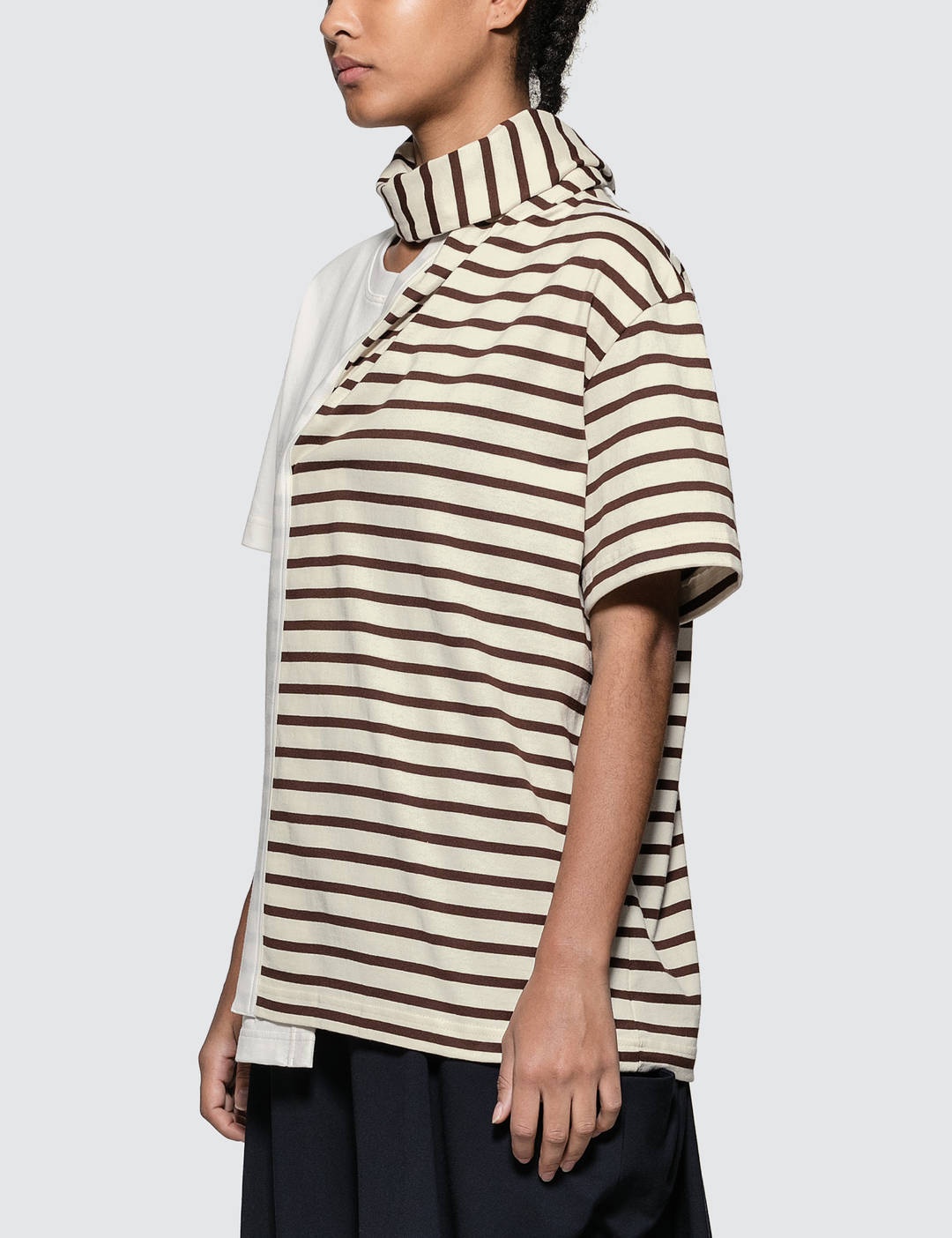 Striped Jersey Tee With Draped Scarf - 2