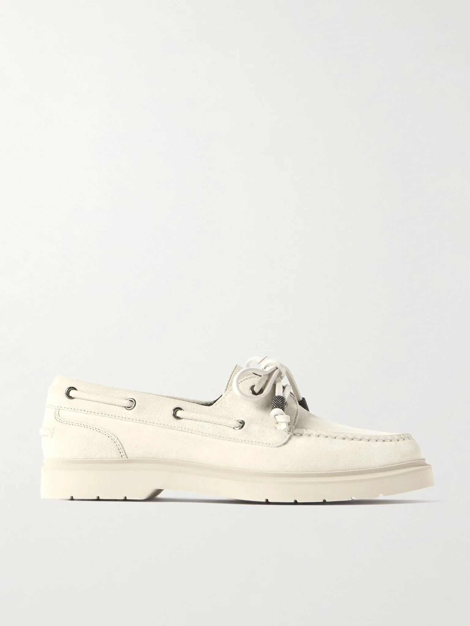 Bead-embellished suede loafers Cream - 1