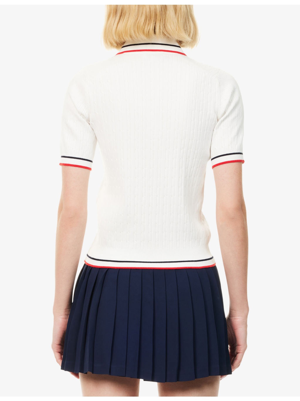 Serif Logo Mini Cable-Knit Polo Shirt - 4