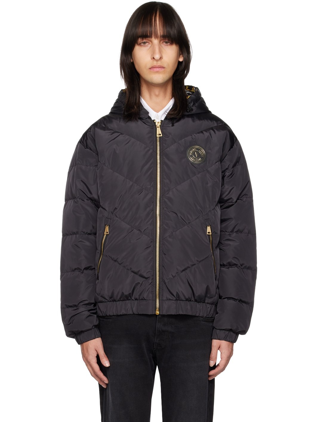 Black V-Emblem Down Jacket - 1