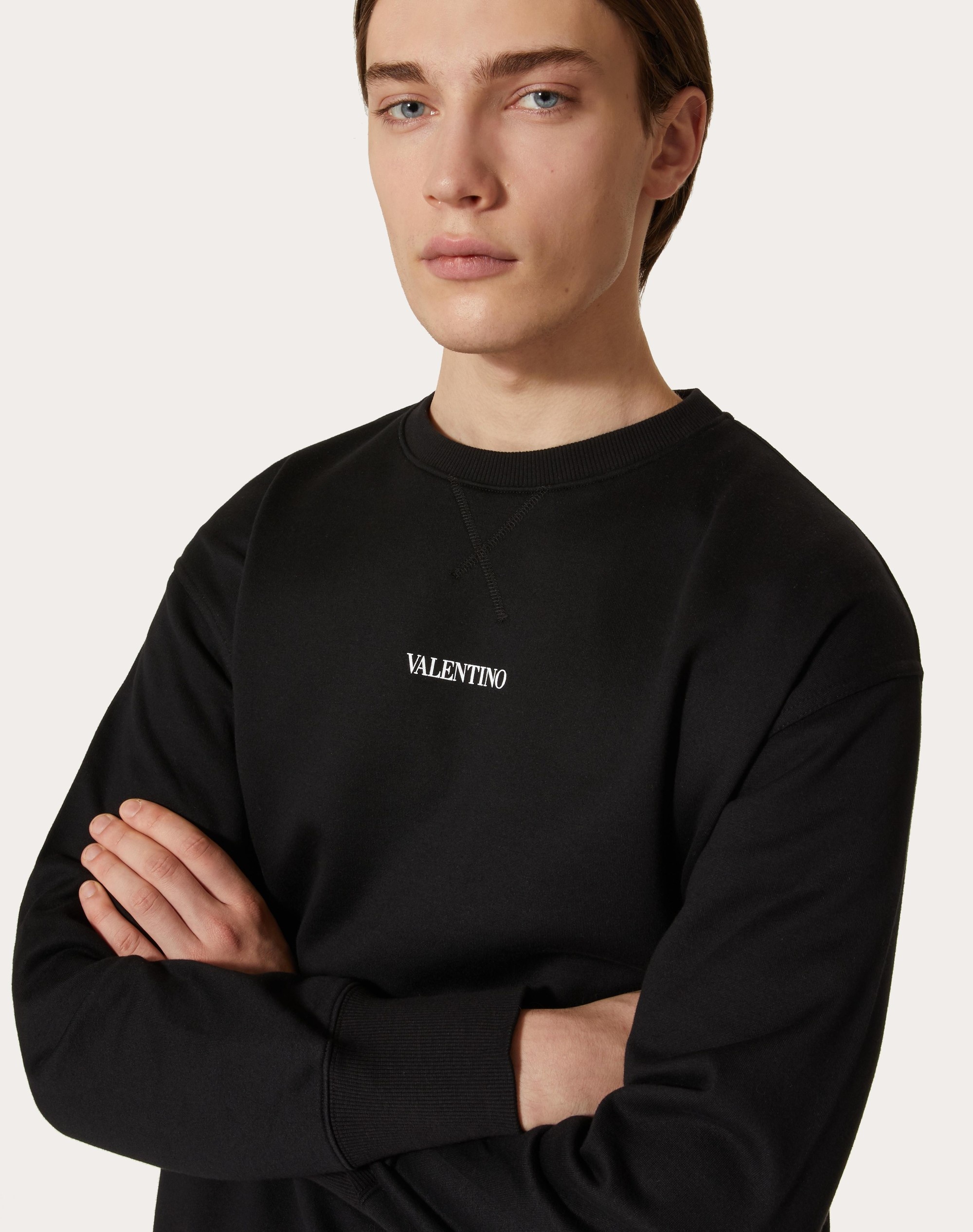 COTTON CREWNECK SWEATSHIRT WITH VALENTINO PRINT - 5