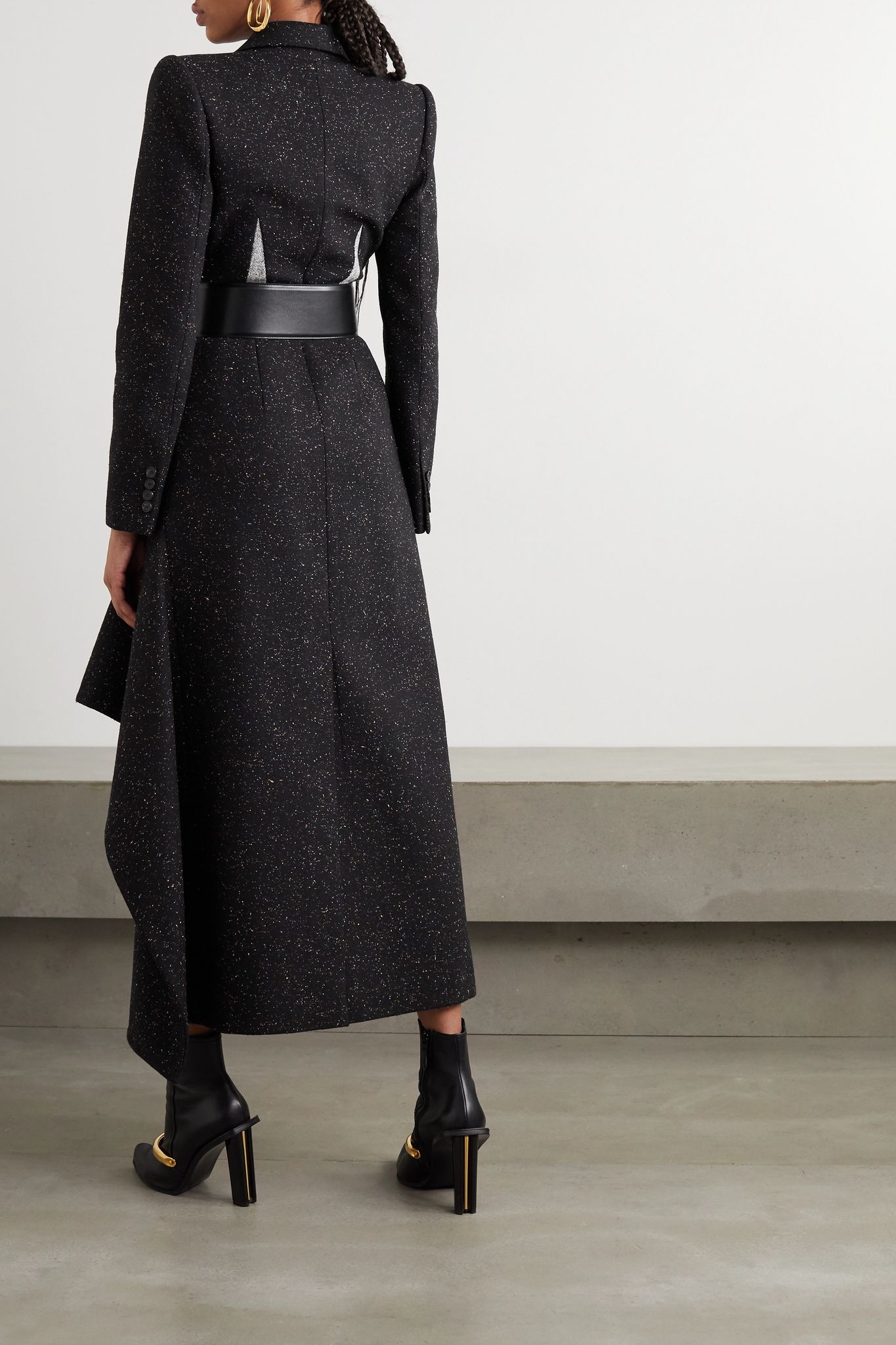 Asymmetric double-breasted Donegal wool-blend coat - 3