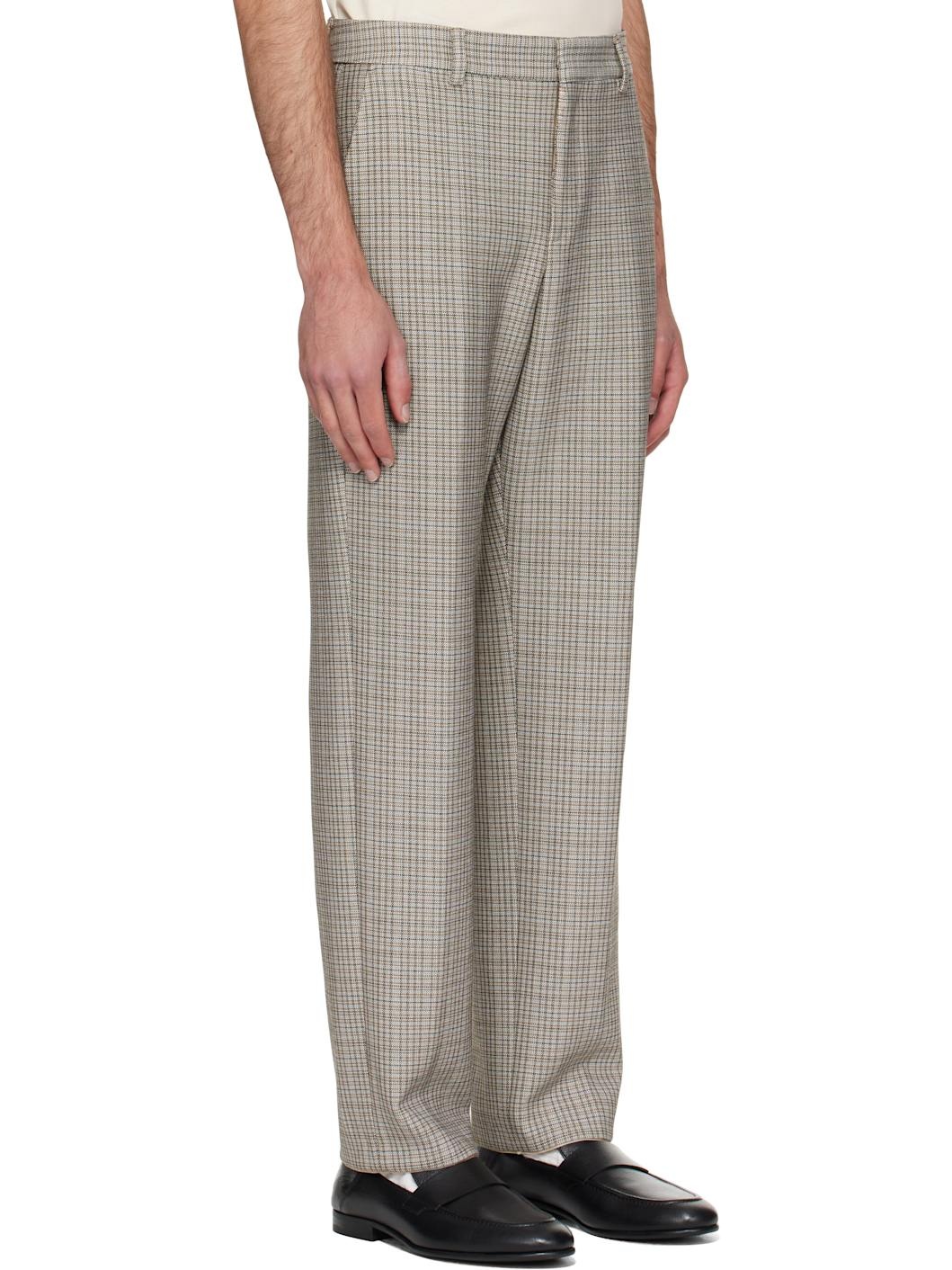 Beige Relaxed-Fit Checked Stretch Fabric Trousers - 2