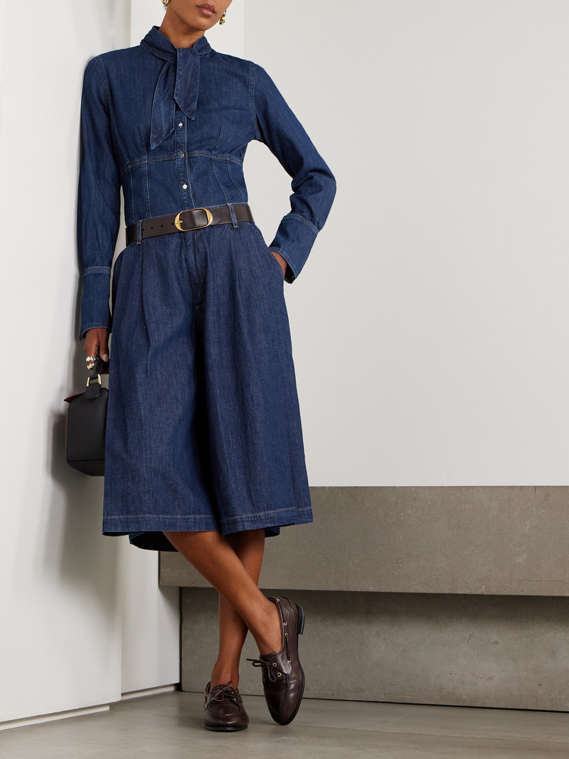 TWP Fifis Pussy-bow Paneled Denim Blouse outlook