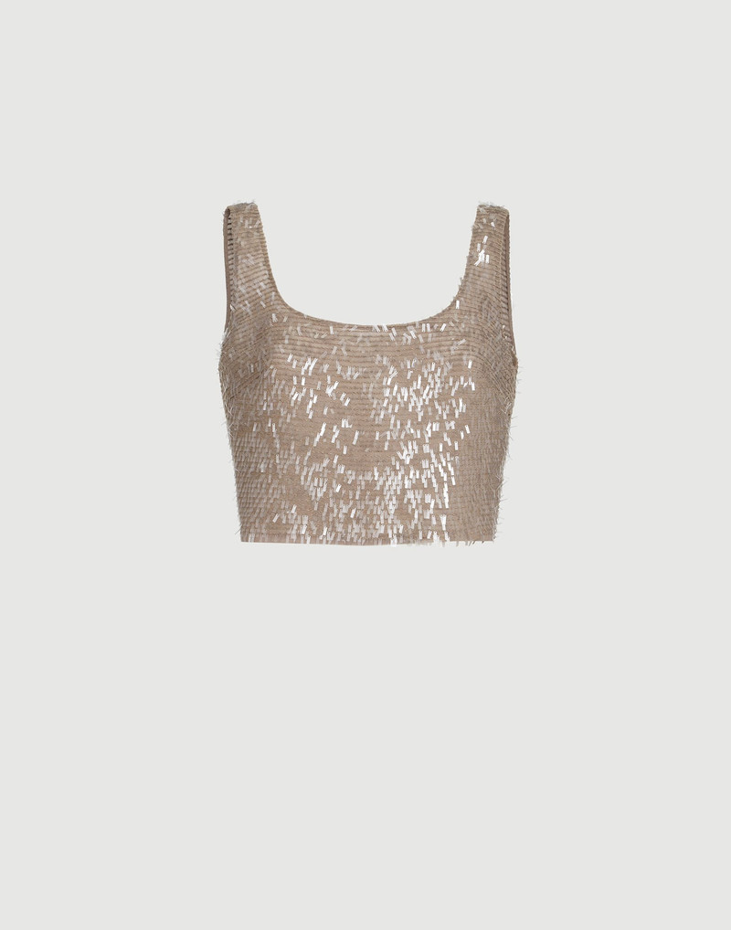 Dazzling cascade embroidery cropped top in crispy silk 1