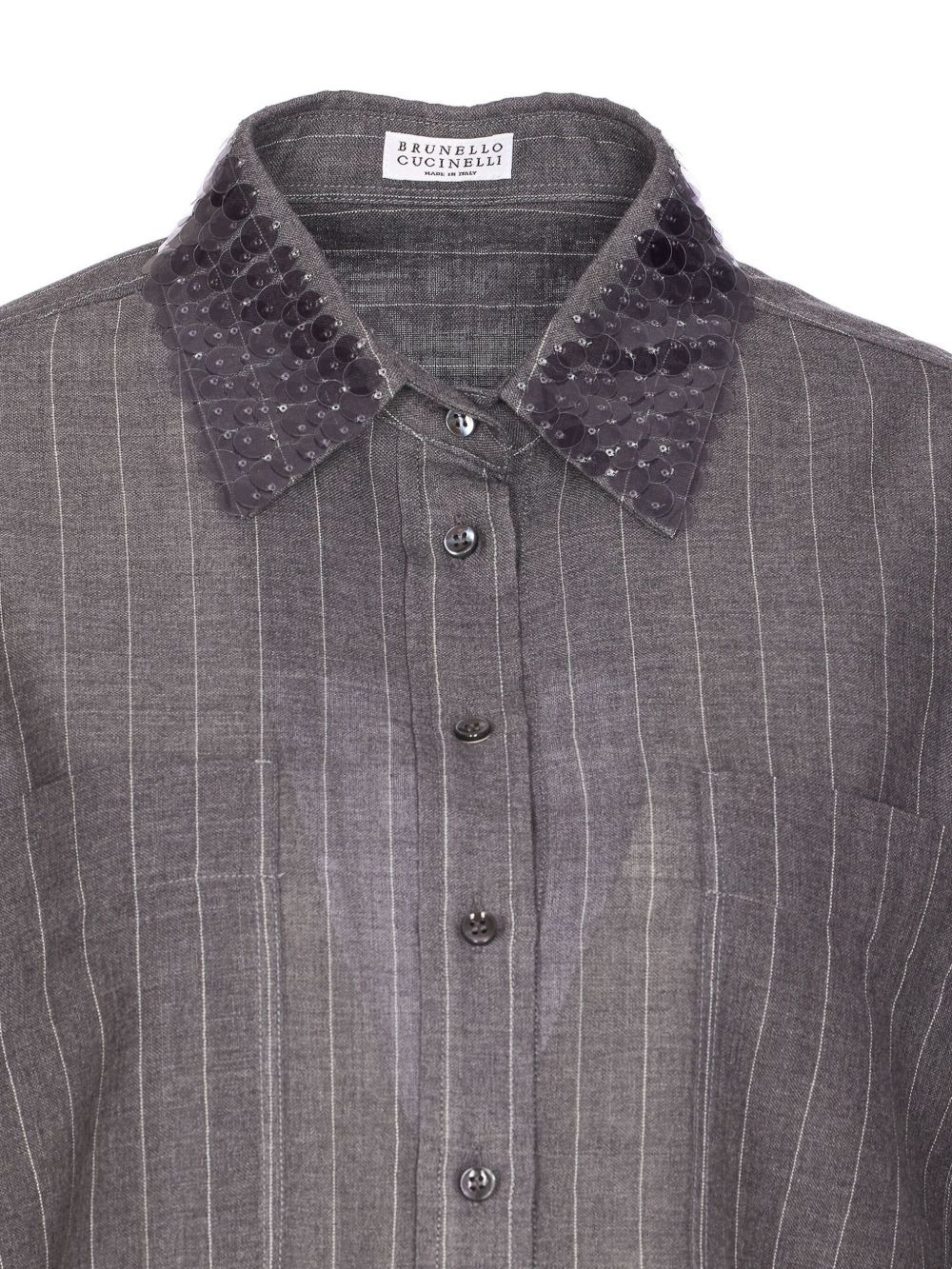 pinstripe sequin-collar shirt - 3