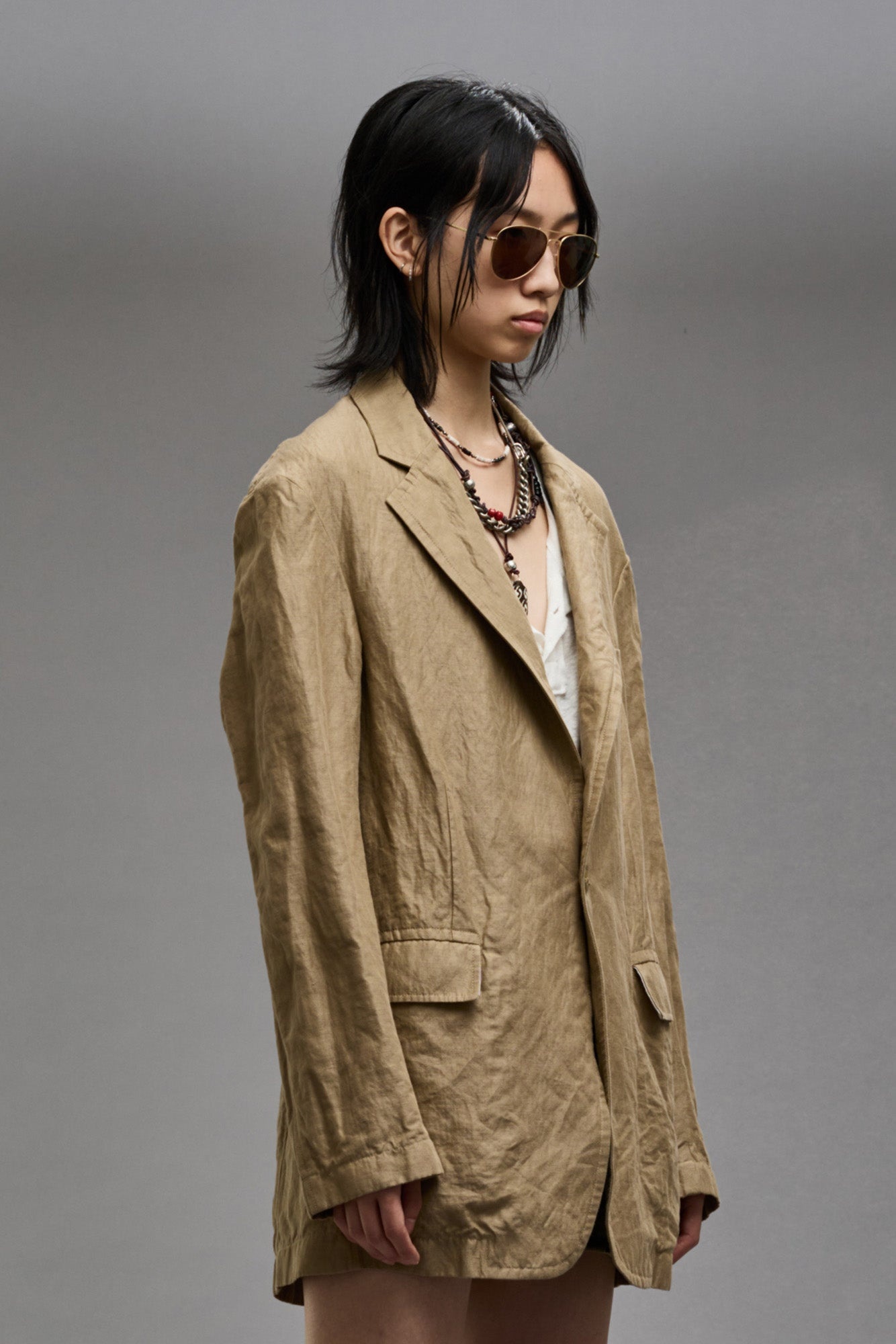 OVERSIZED RAGGED BLAZER - KHAKI - 5