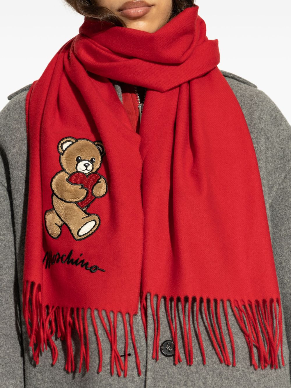 teddy bear-appliqué wool scarf - 5