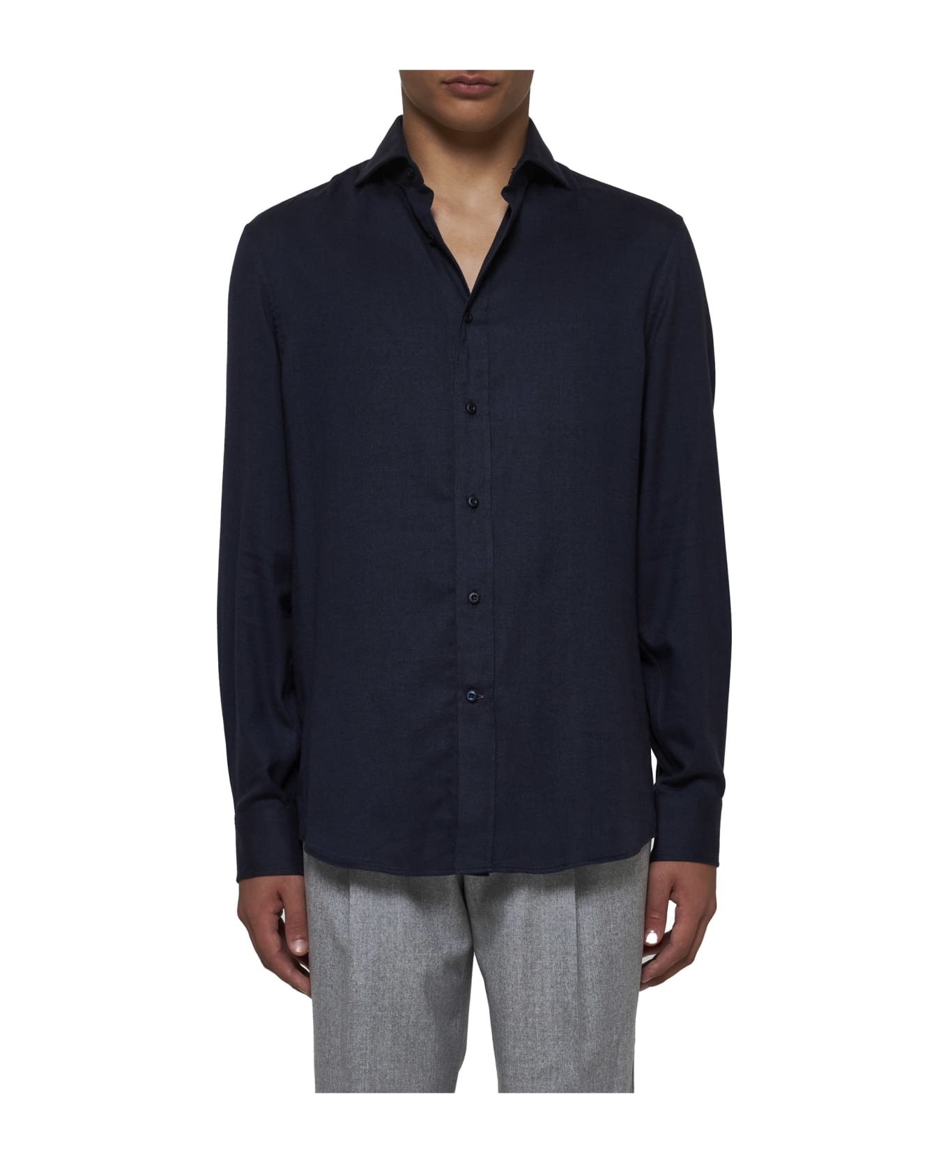 Slim Fit Shirt In Stretch Cotton Chevron Flannel - 3