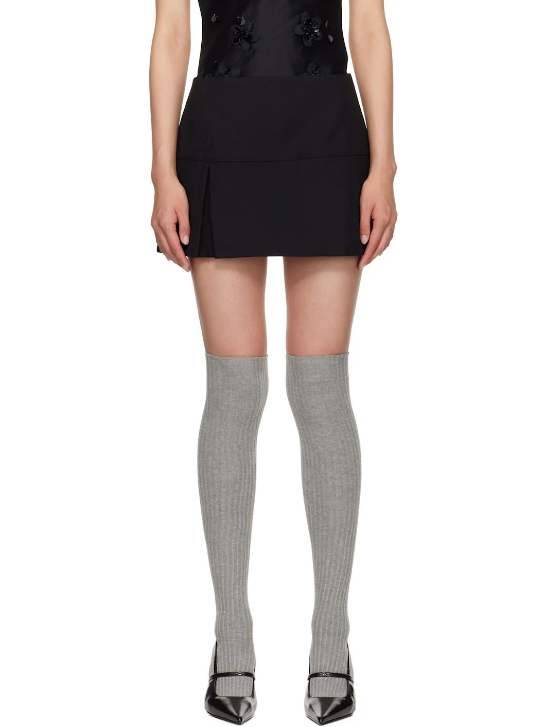 Black Low Waist A-Line Miniskirt - 1