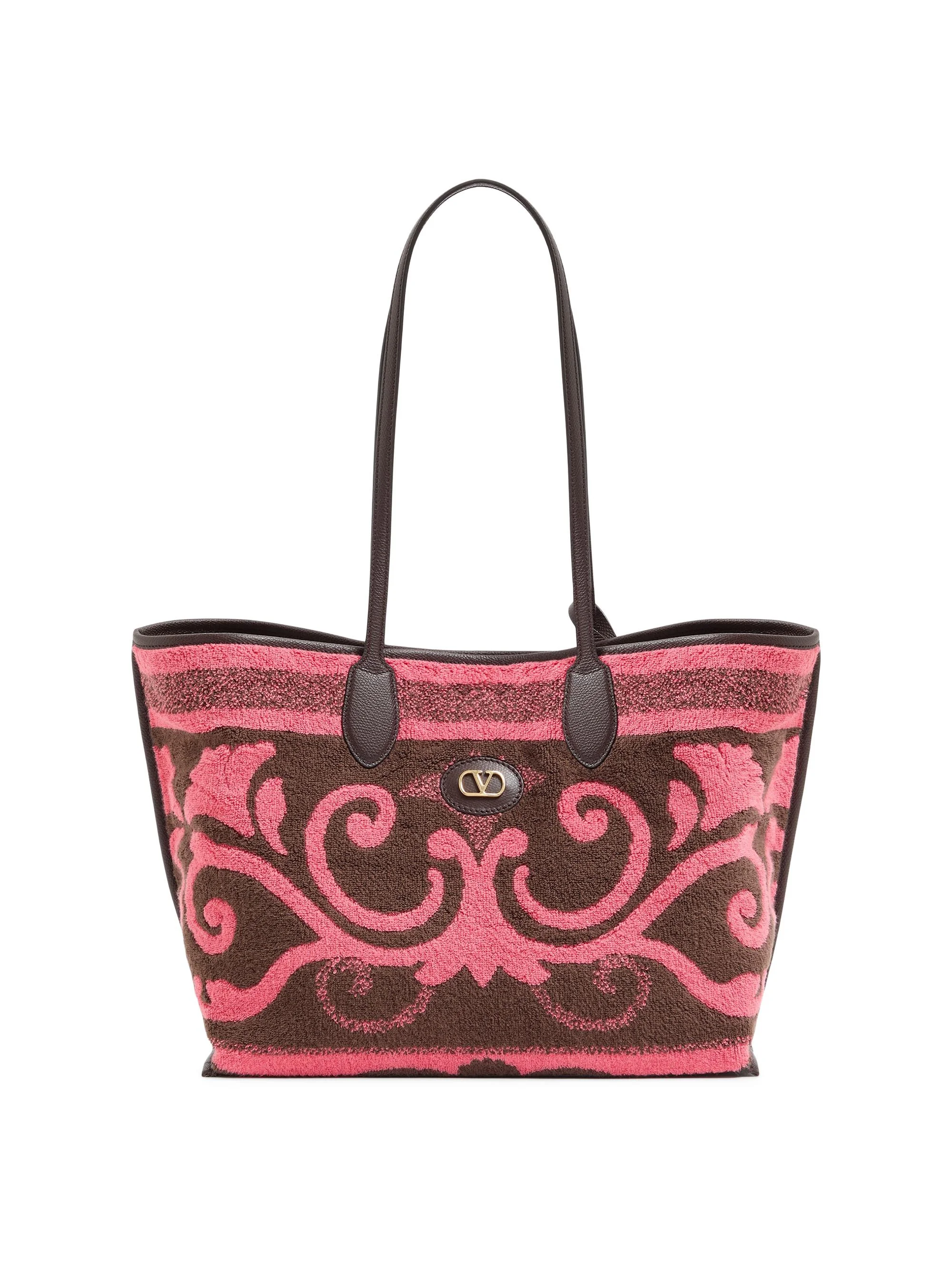 Women's Tote Bag in Terry Cloth - Coral Chocolate - 1