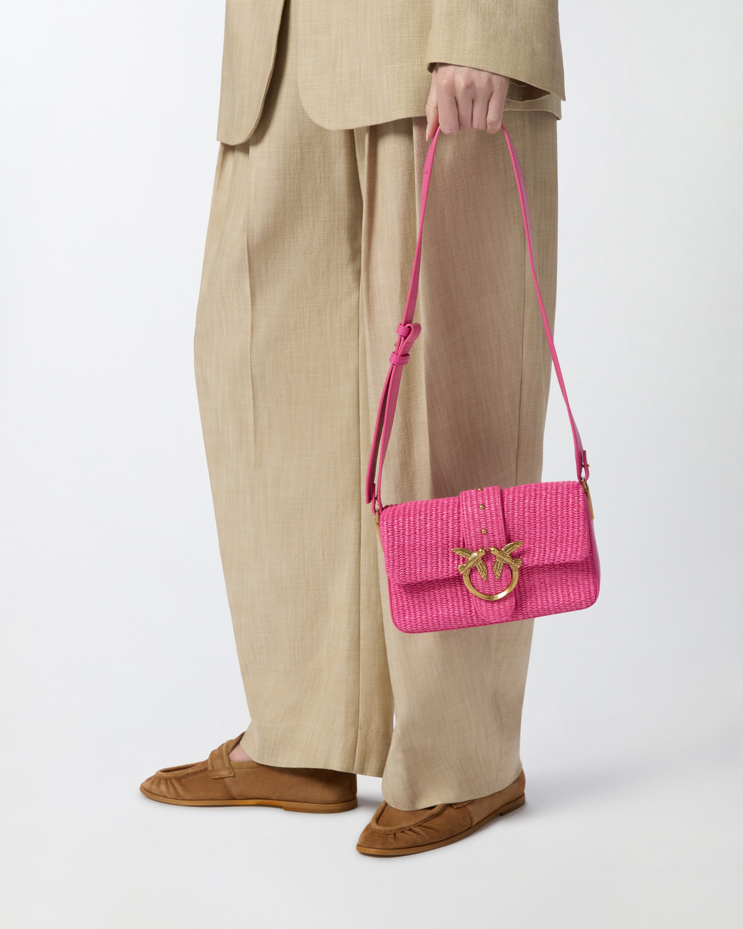 MINI LOVE BAG SLOUCHY SMALL SHOULDER BAG IN RAFFIA WITH DOUBLE SHOULDER STRAP - 6