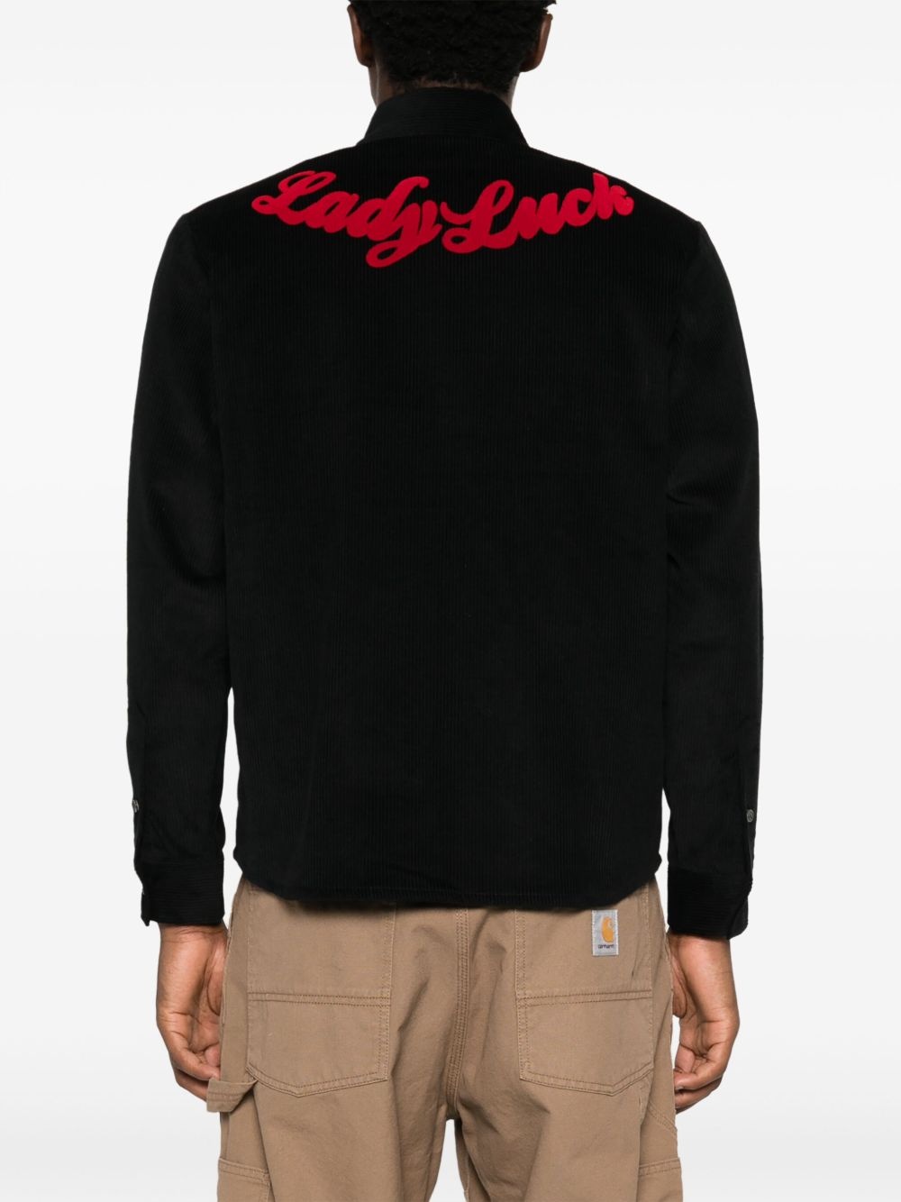 logo-embroidered corduroy cotton shirt - 4