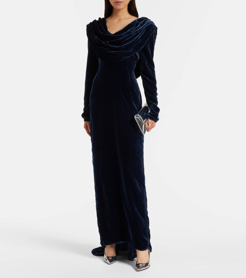 ROTATE Ivette draped velvet gown outlook