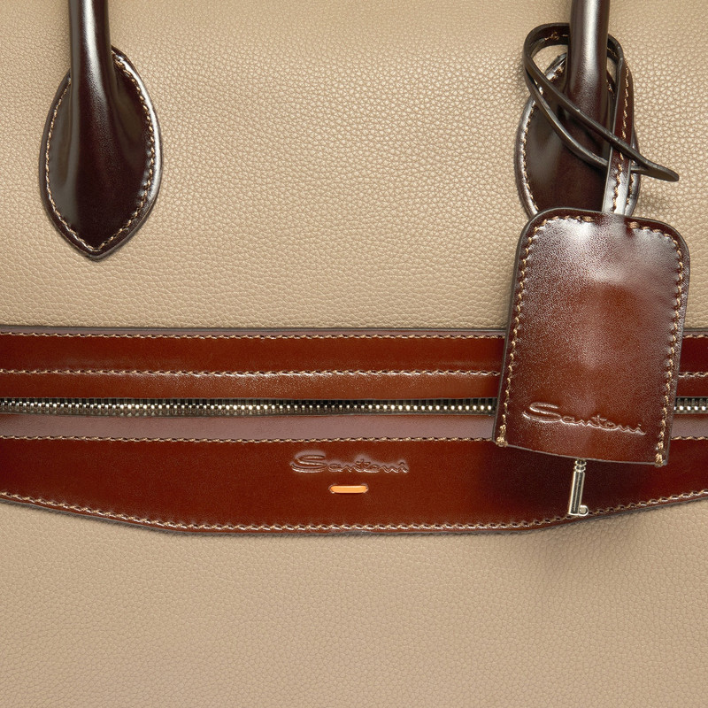 Beige tumbled leather weekend bag 5