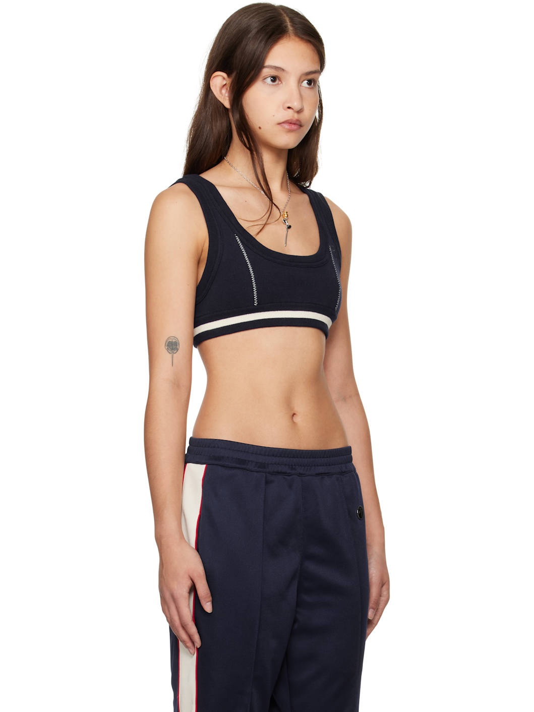 Navy Contrast Stitch Bra Top - 2