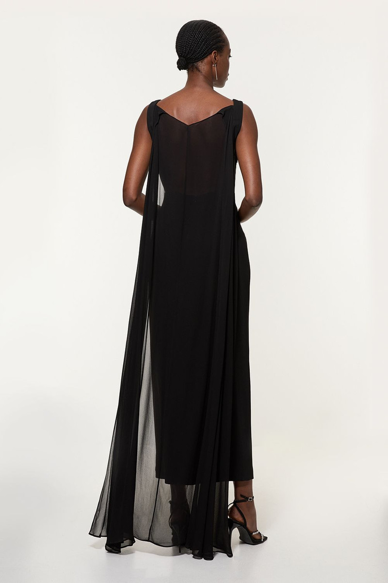 Petite Viscose Cady Backless Bodycon Maxi Dress With Detachable Viscose Georgette Cape 4