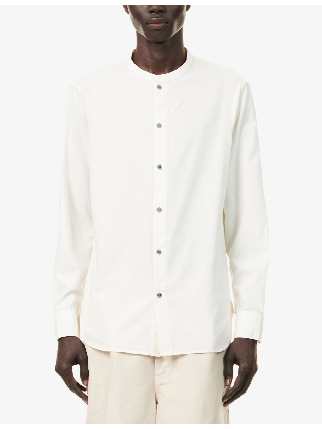 Korean-Collar Long-Sleeves Cotton And Silk Shirt - 3