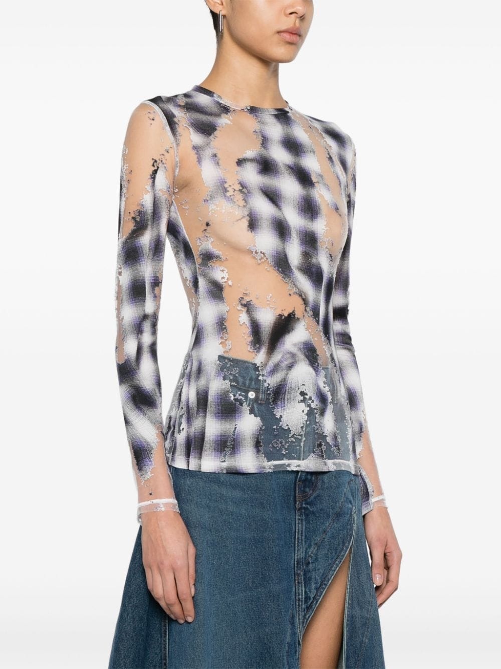 check-pattern long-sleeve T-shirt - 3