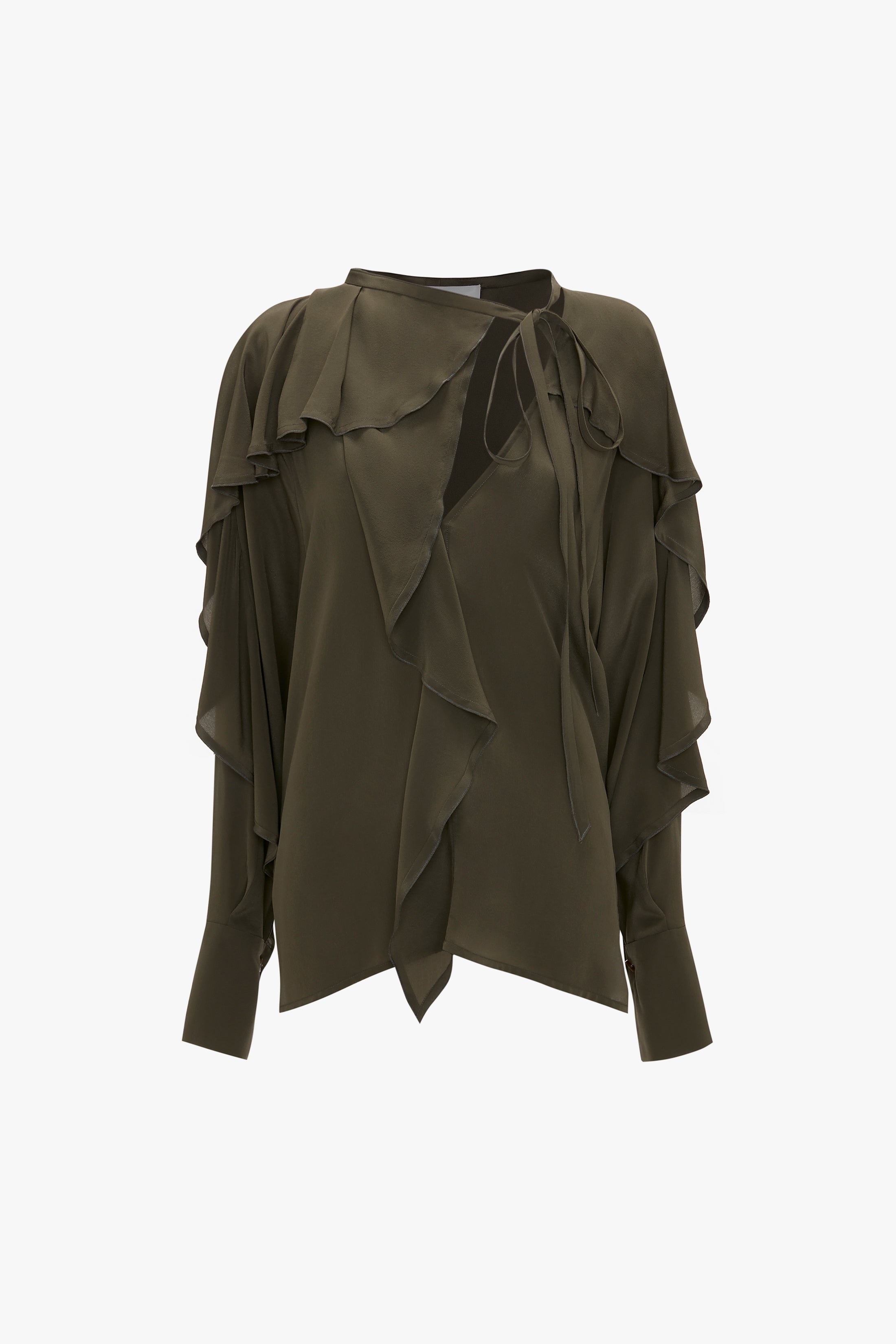 Tie Detail Ruffle Blouse in Oregano - 1