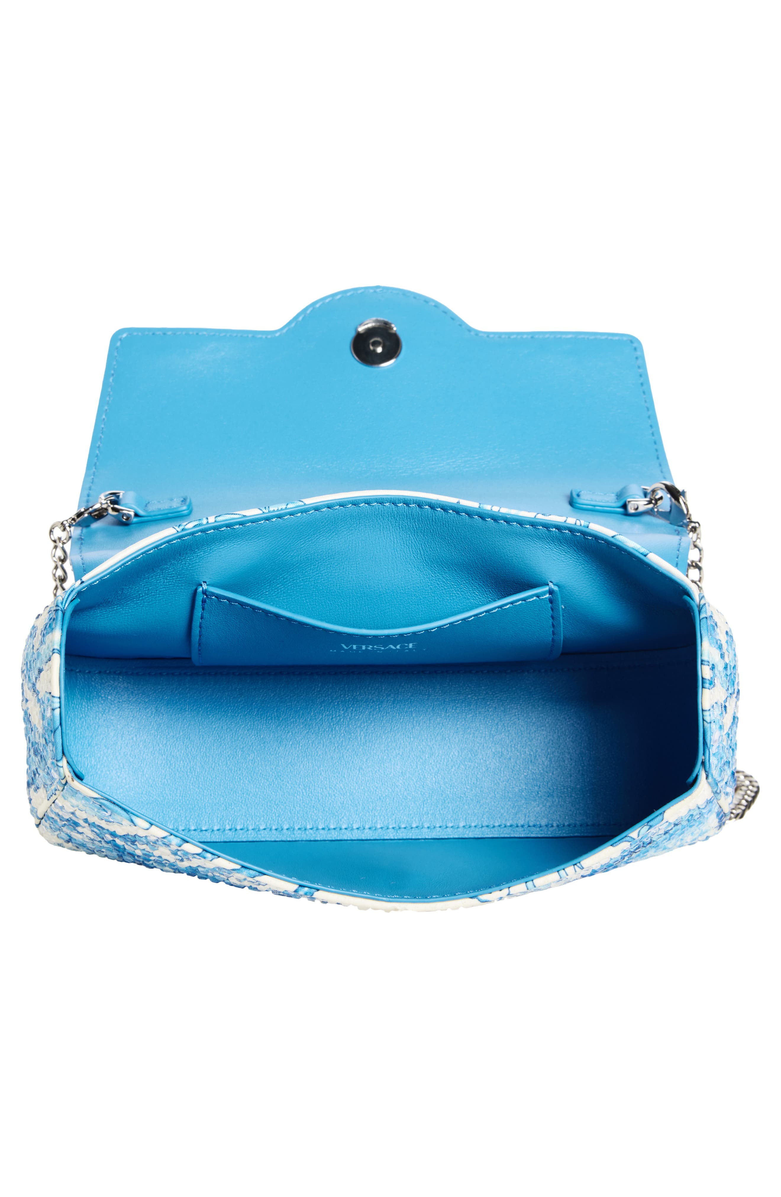 Versace Mini La Medusa Underwater Barocco Satin Top Handle Bag in Bright Blue Multi at Nordstrom - 4