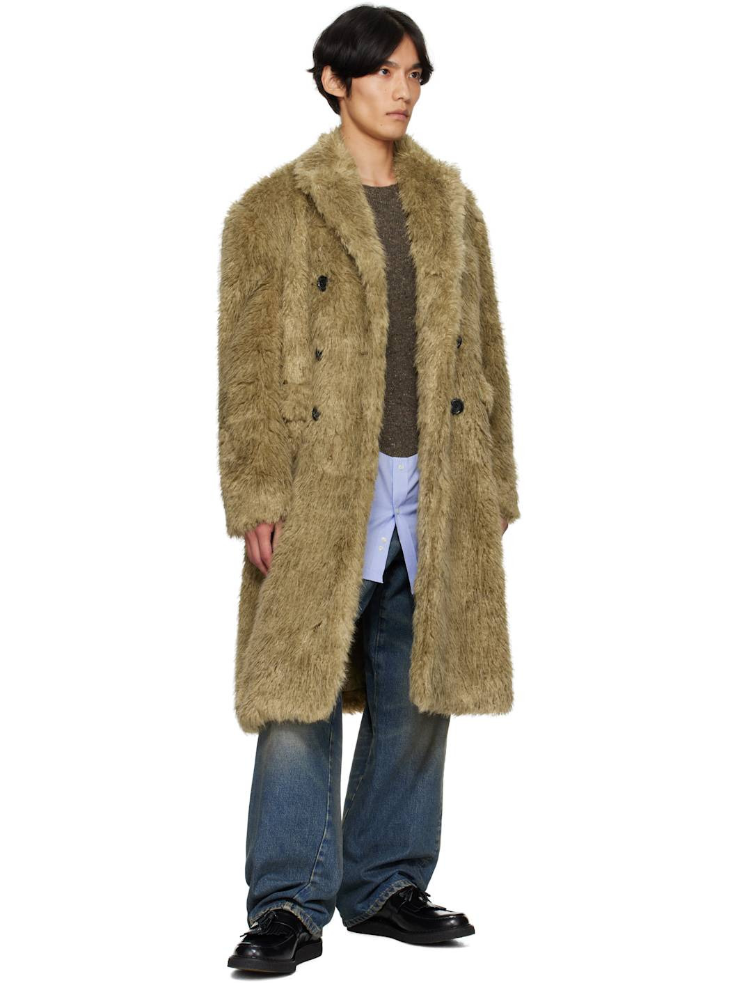 Beige Fields Buttons Faux-Fur Coat - 4