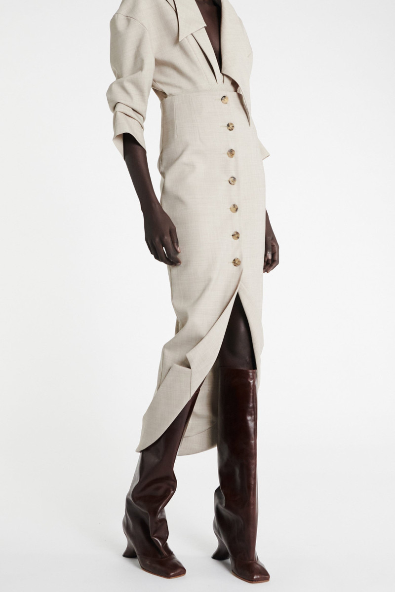 TAILORED SKIRT WITH JACKET COLLAR AT HEM BEIGE MELANGE 6