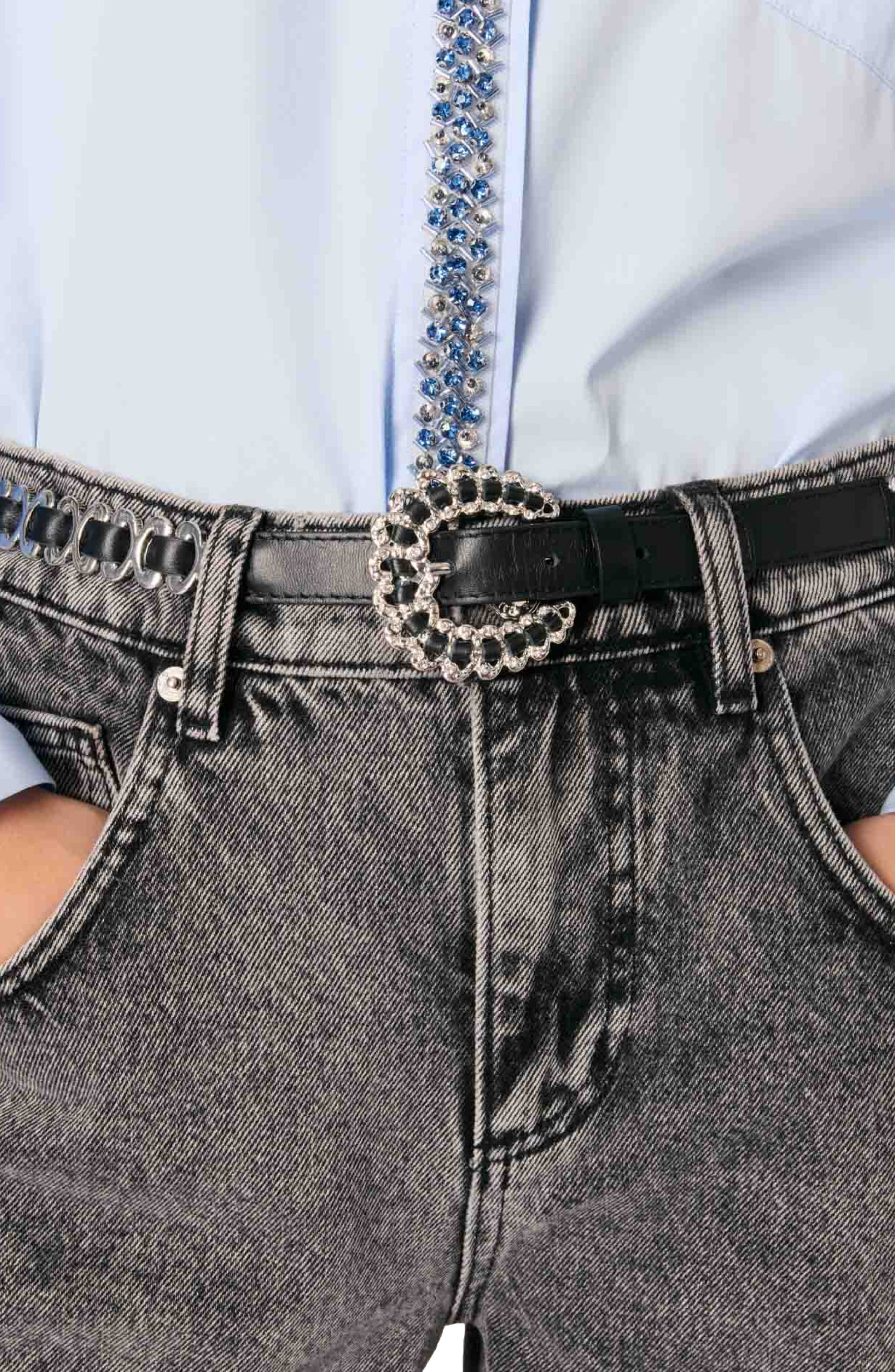 maje Poplin shirt with rhinestones in Blue at Nordstrom - 8