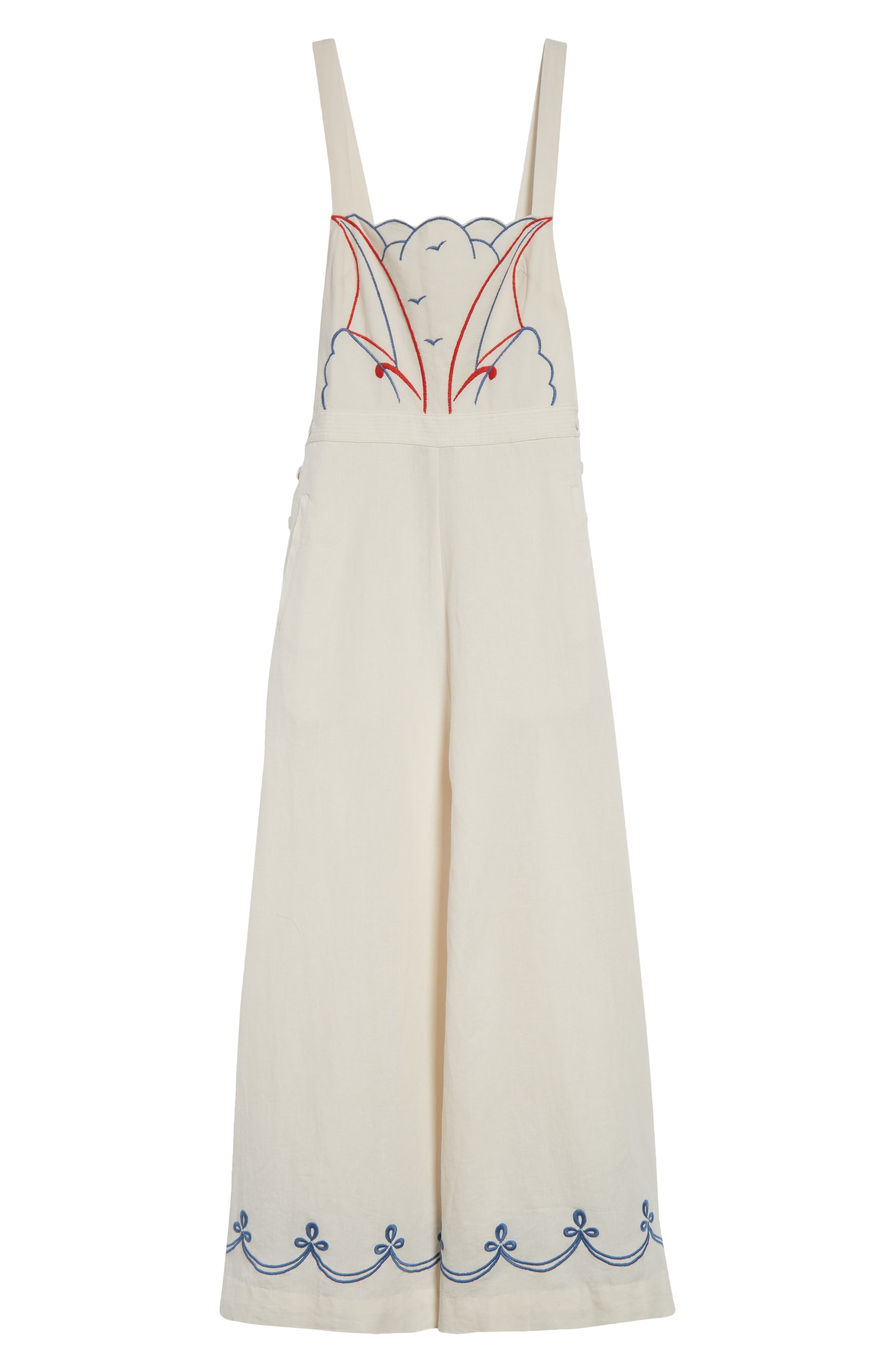Bode Embroidered Sailboat Cotton & Linen Jumpsuit in White Multi at Nordstrom - 6