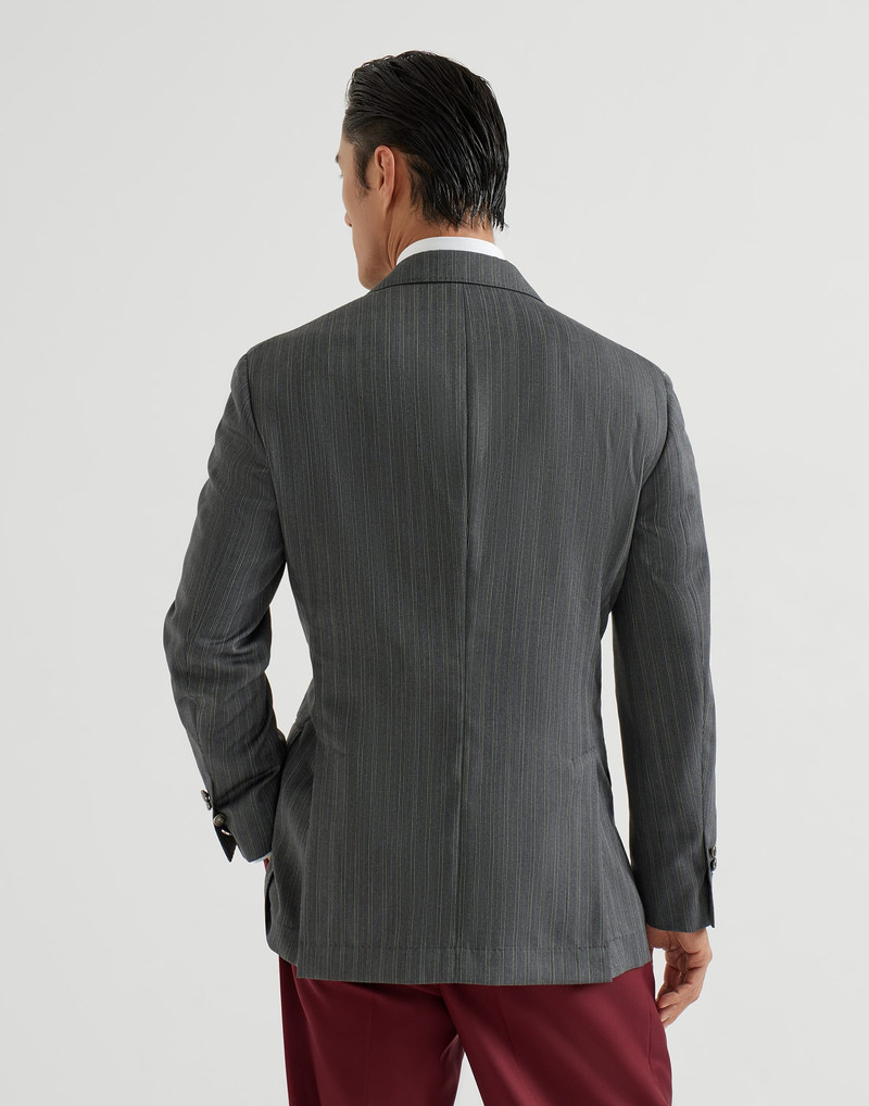 Striped pattern virgin wool fresco one-and-a-half breasted Tailor blazer with metal buttons 3