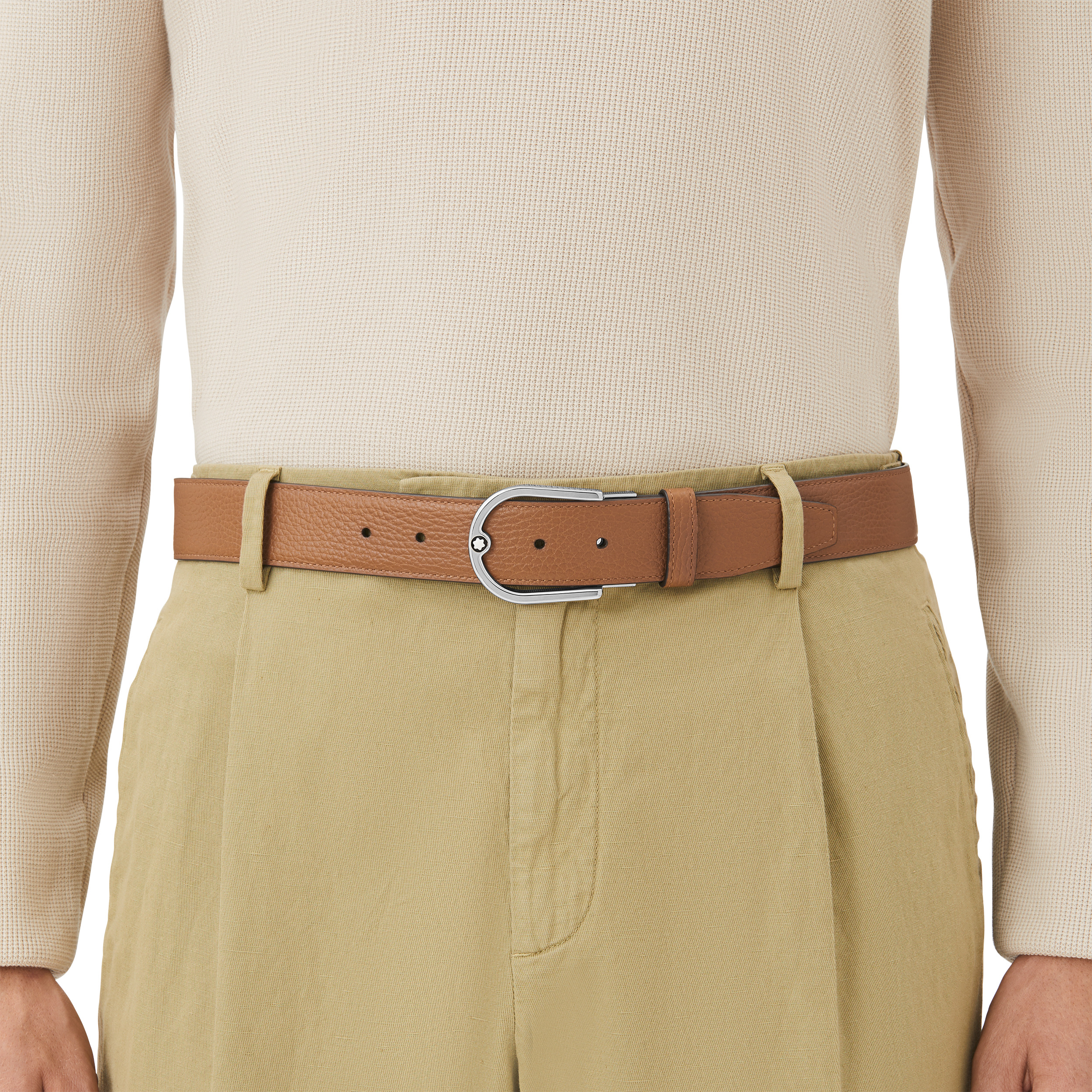 Horseshoe buckle grainy caramel/black 35mm reversible leather belt - 3