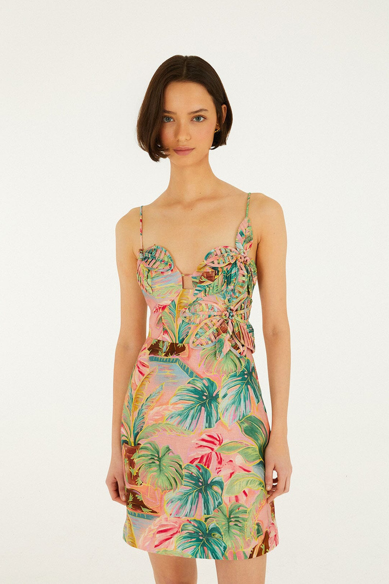 Soft Pink Pool Time 3D Flowers Euroflax Premium Linen Mini Dress 4