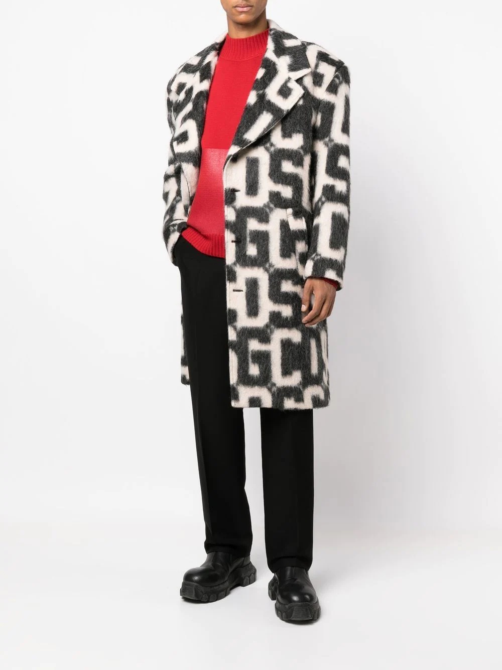 monogram-print single-breasted coat - 2