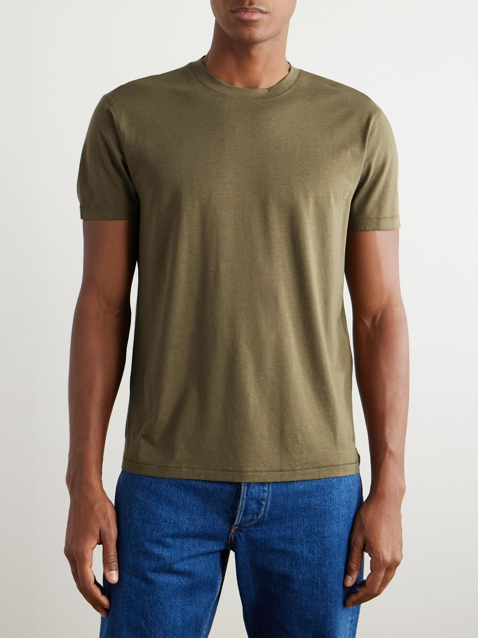 Slim-Fit Lyocell and Cotton-Blend Jersey T-Shirt Green - 3