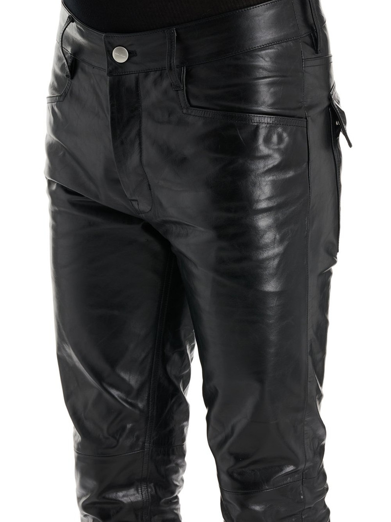 Rick owens men's black fogachine tyrone jeans in matte calf leather 5