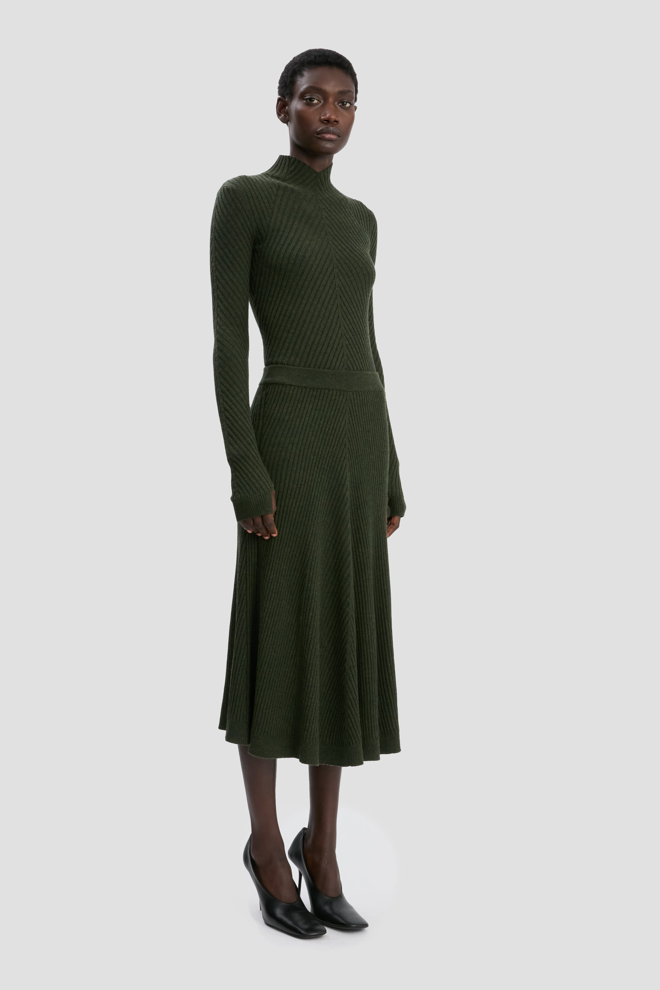 Ribbed Midi Knit Skirt In Oregano - 3